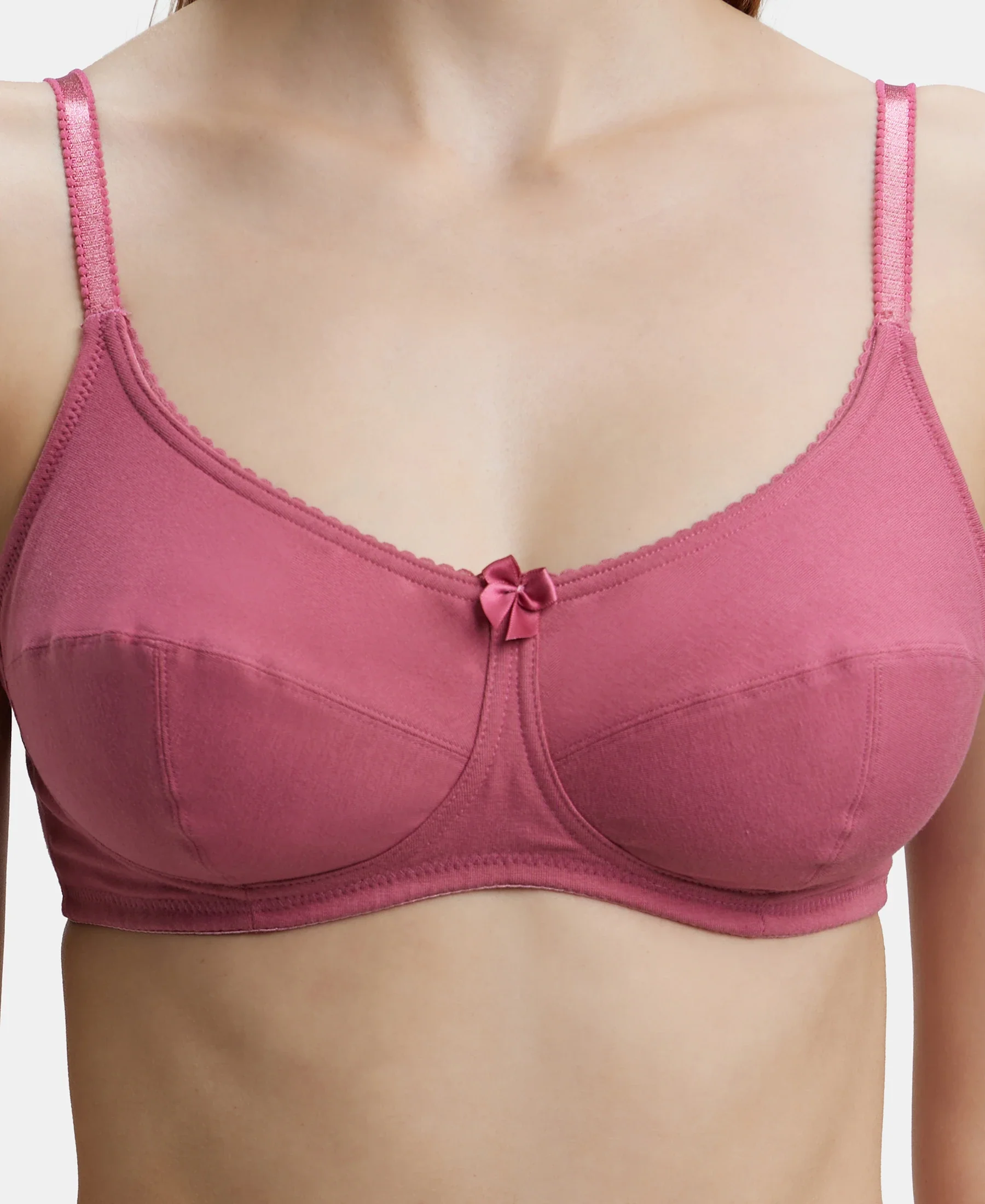 Wirefree Non Padded Super Combed Cotton Elastane Stretch Full Coverage Everyday Bra with Soft Adjustable Straps - Rose Wine - Image 7