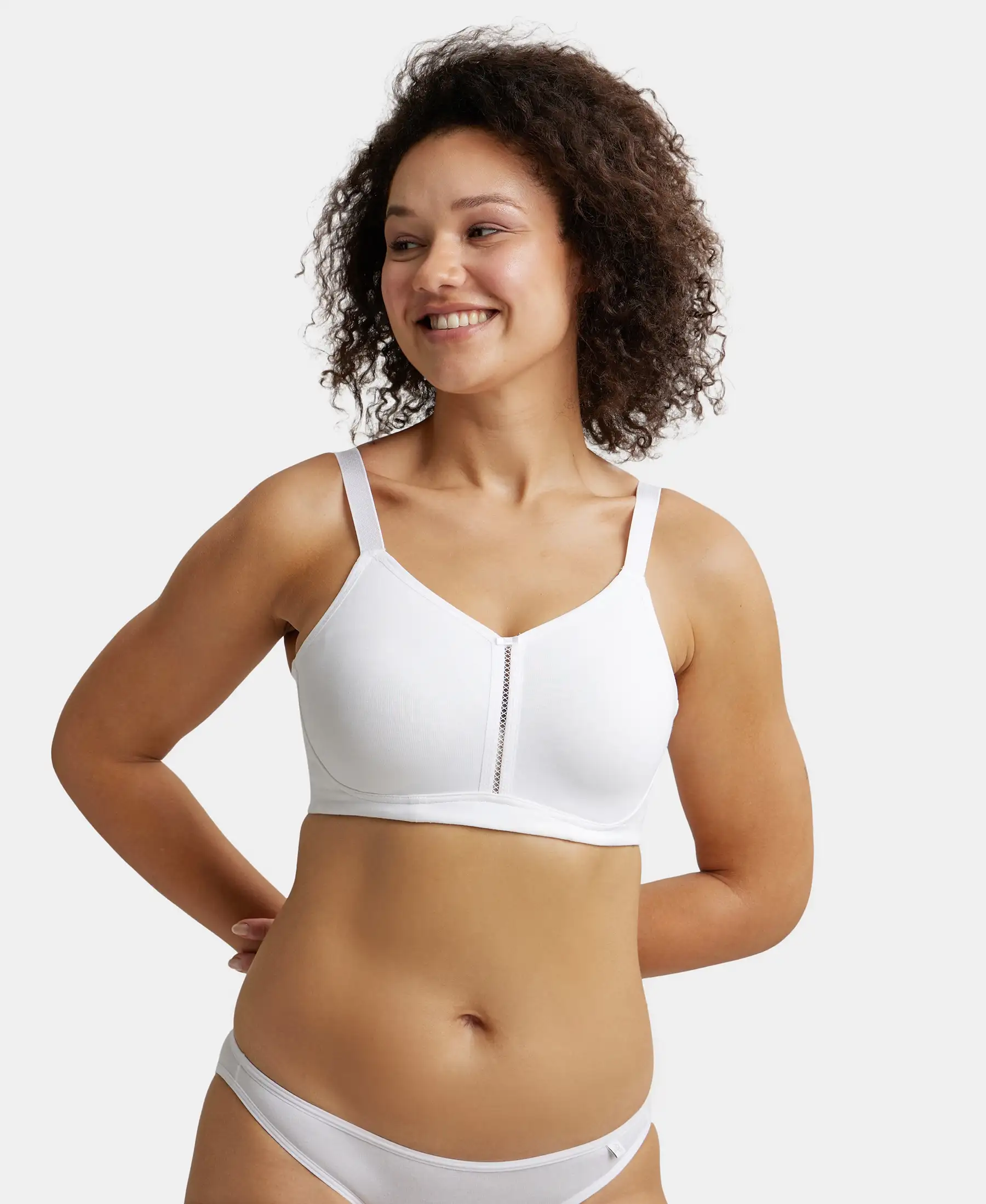 Wirefree Non Padded Super Combed Cotton Elastane Stretch Full Coverage Minimizer Bra - White