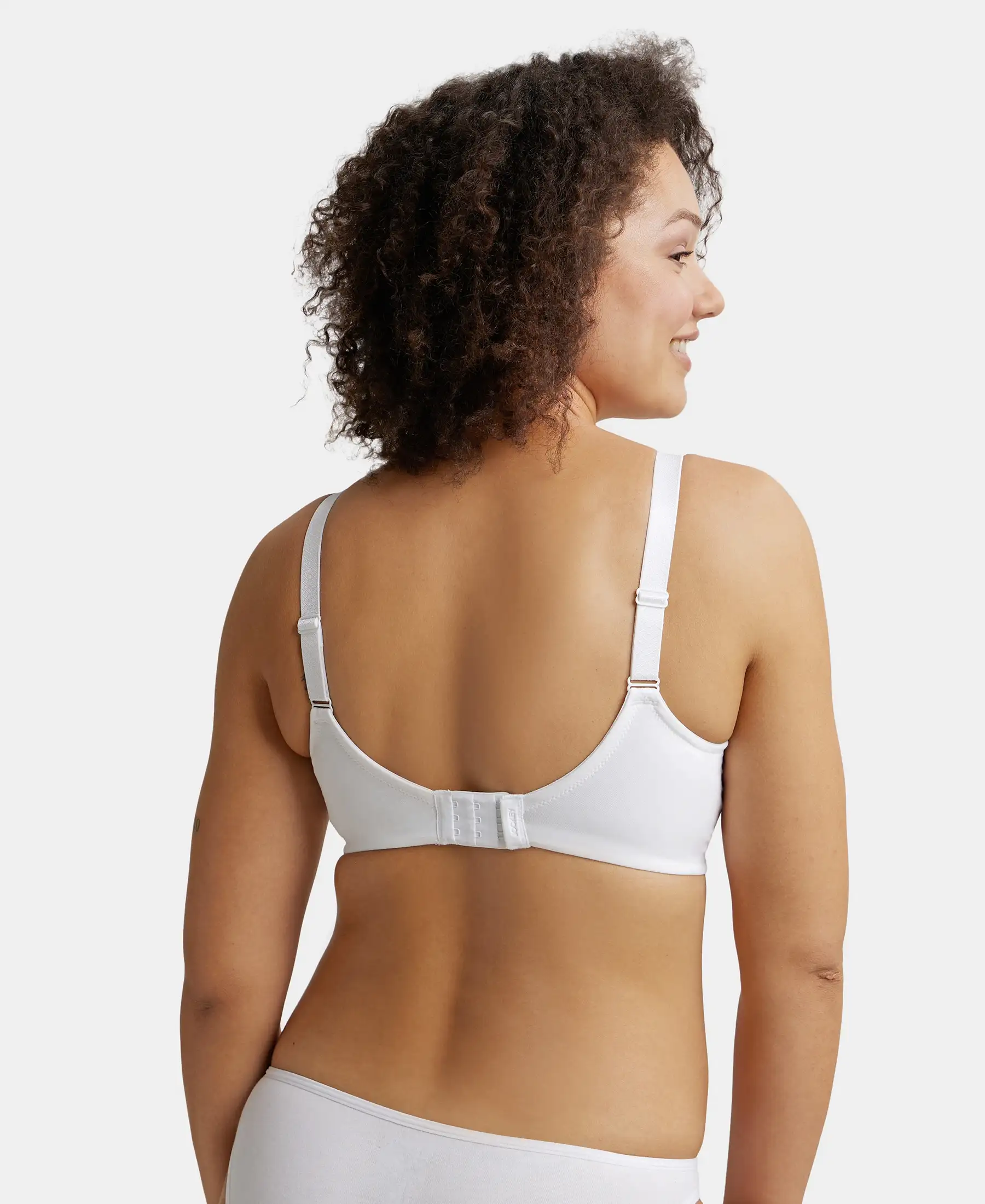 Wirefree Non Padded Super Combed Cotton Elastane Stretch Full Coverage Minimizer Bra - White - Image 3