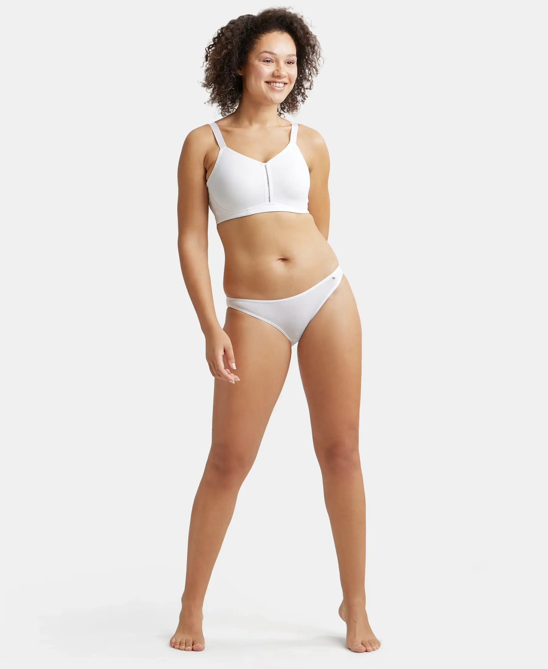 Wirefree Non Padded Super Combed Cotton Elastane Stretch Full Coverage Minimizer Bra - White - Image 4