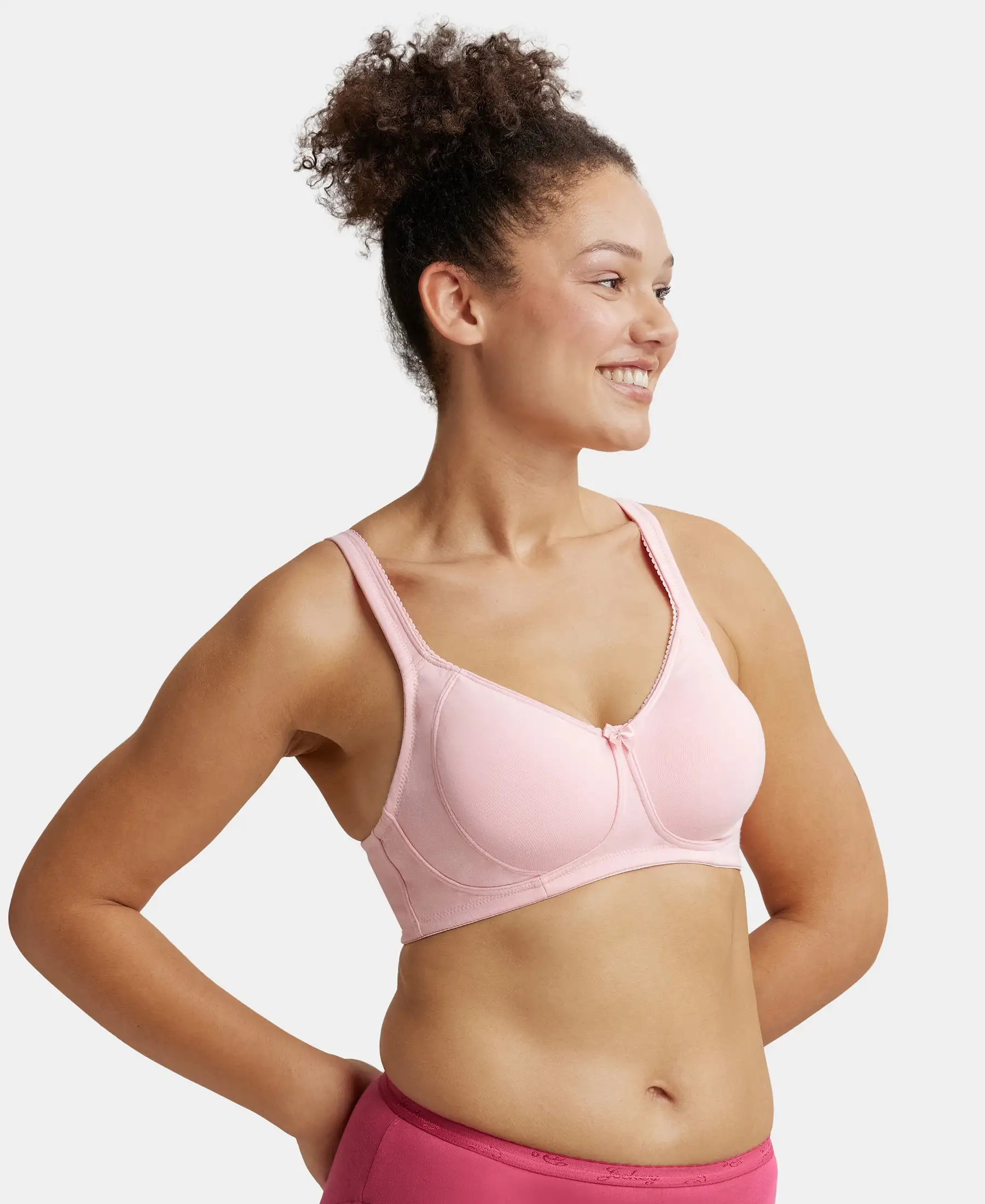 Wirefree Non Padded Super Combed Cotton Elastane Stretch Full Coverage Plus Size Bra Plush Lining Cup - Candy Pink - Image 2