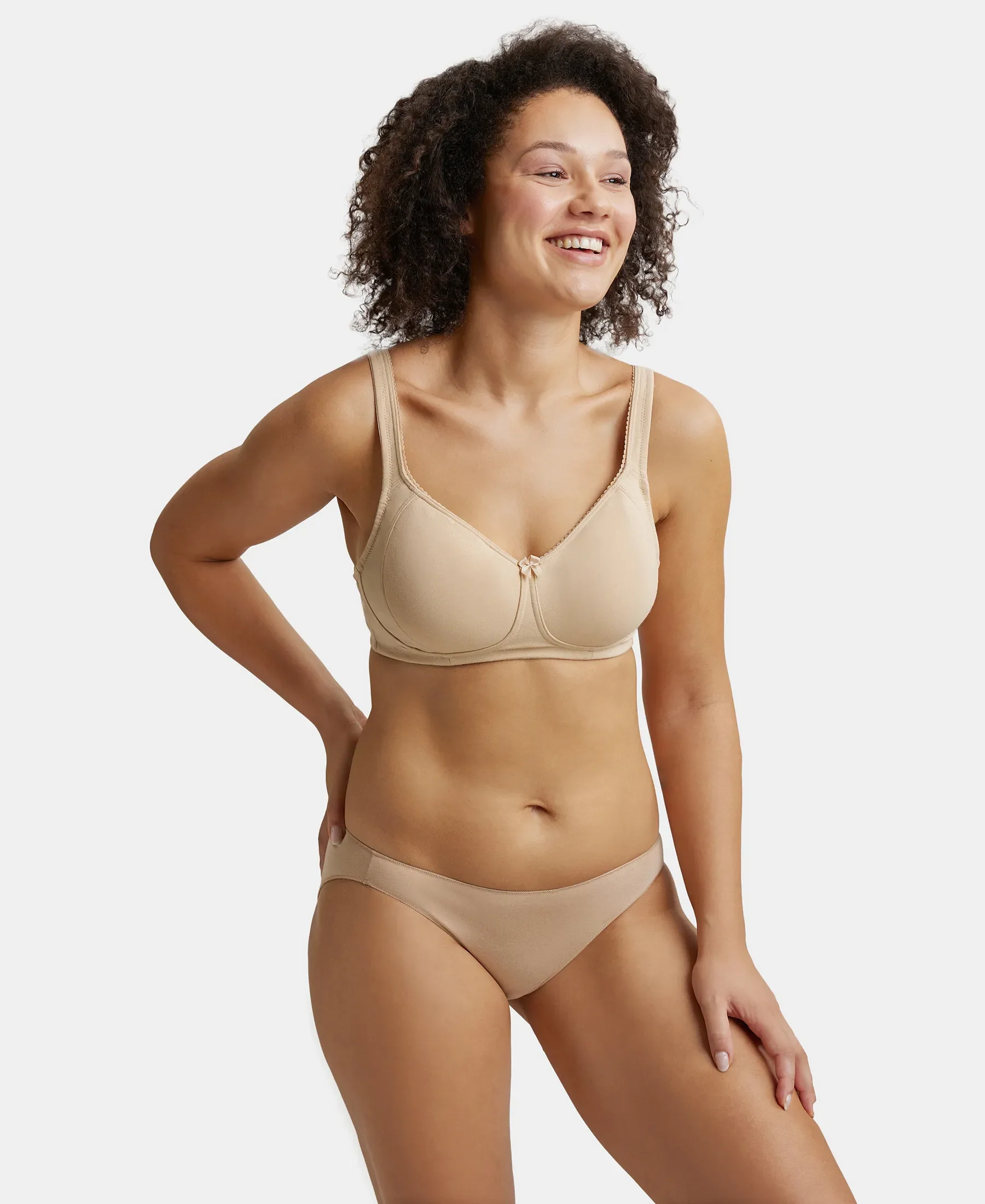 Wirefree Non Padded Super Combed Cotton Elastane Stretch Full Coverage Plus Size Bra Plush Lining Cup - Skin - Image 5