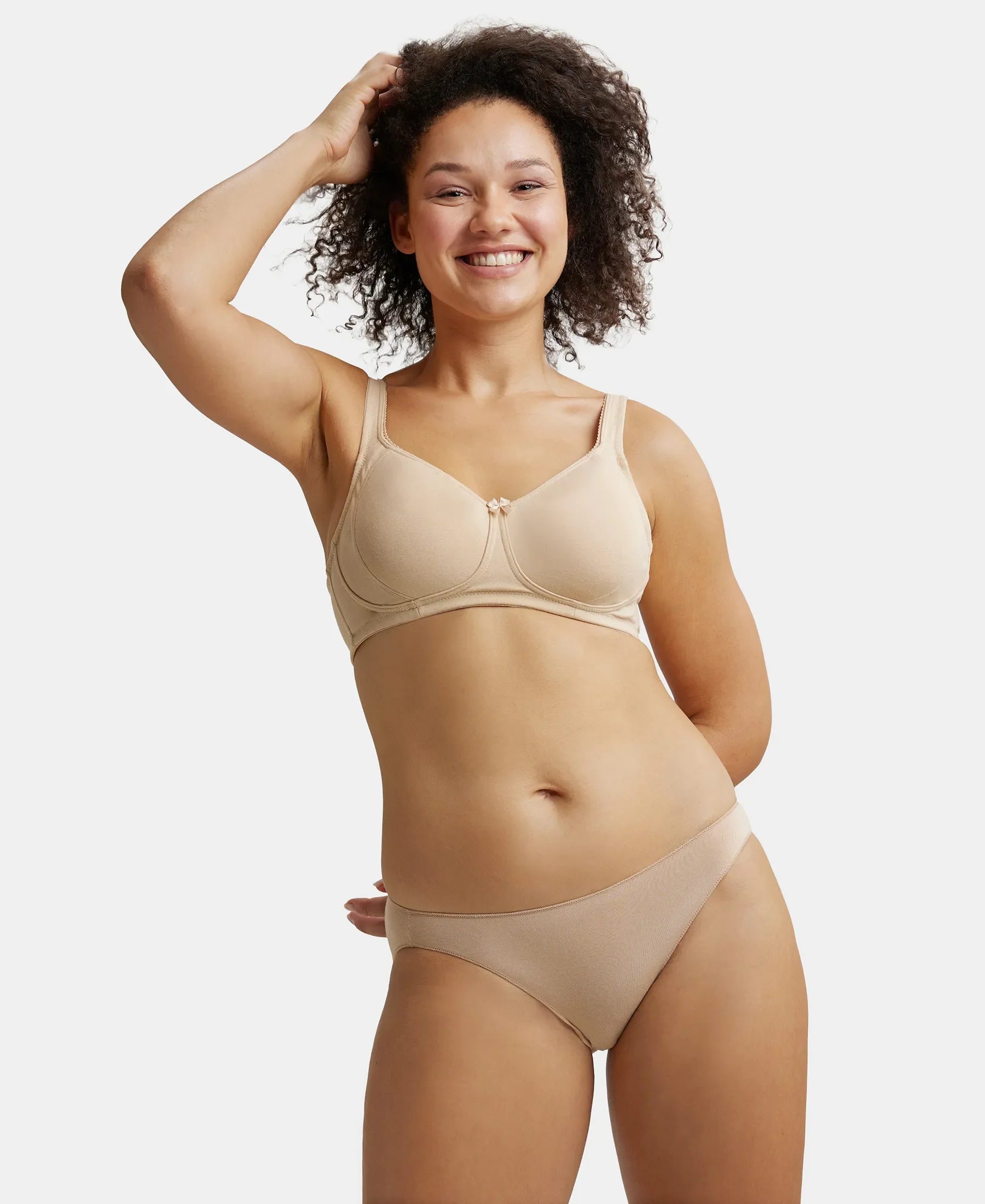 Wirefree Non Padded Super Combed Cotton Elastane Stretch Full Coverage Plus Size Bra Plush Lining Cup - Skin - Image 6