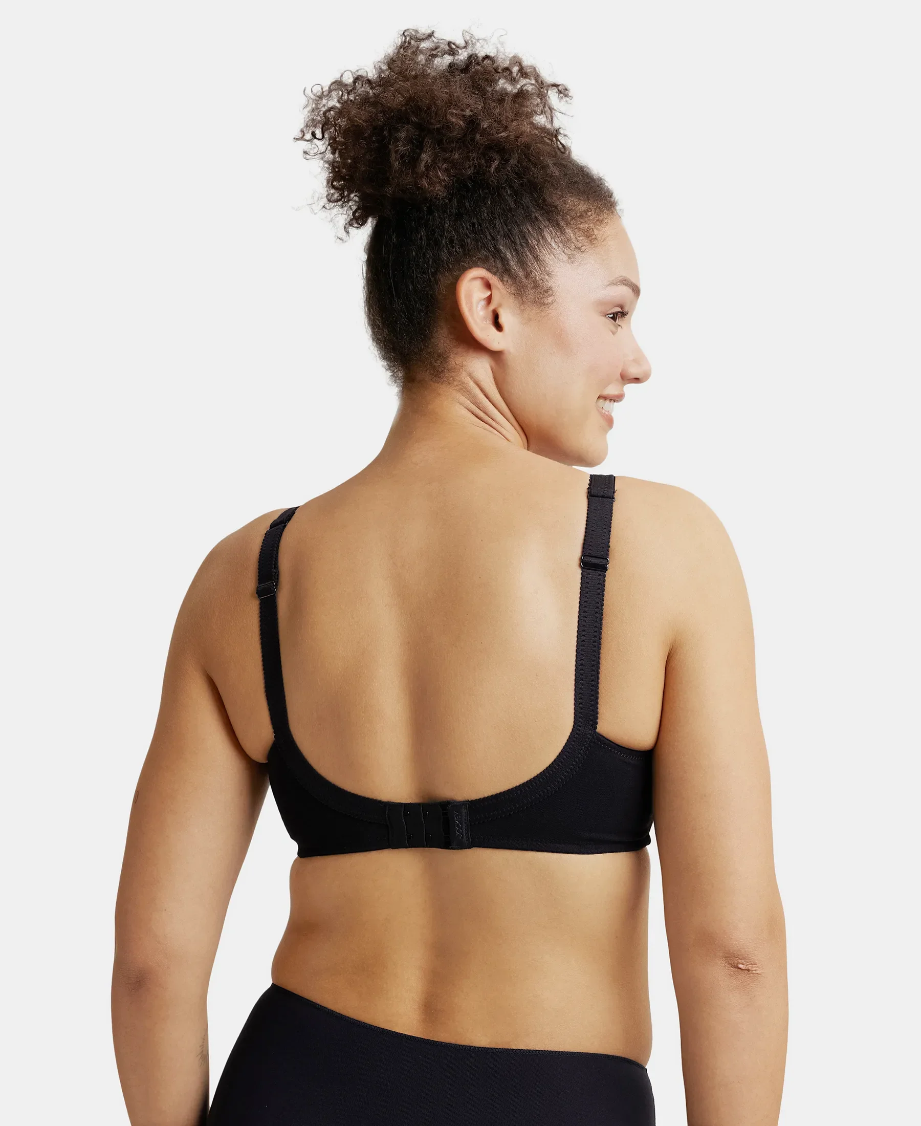 Wirefree Non Padded Super Combed Cotton Elastane Stretch Full Coverage Plus Size Bra with Side Panel Support - Black - Image 3