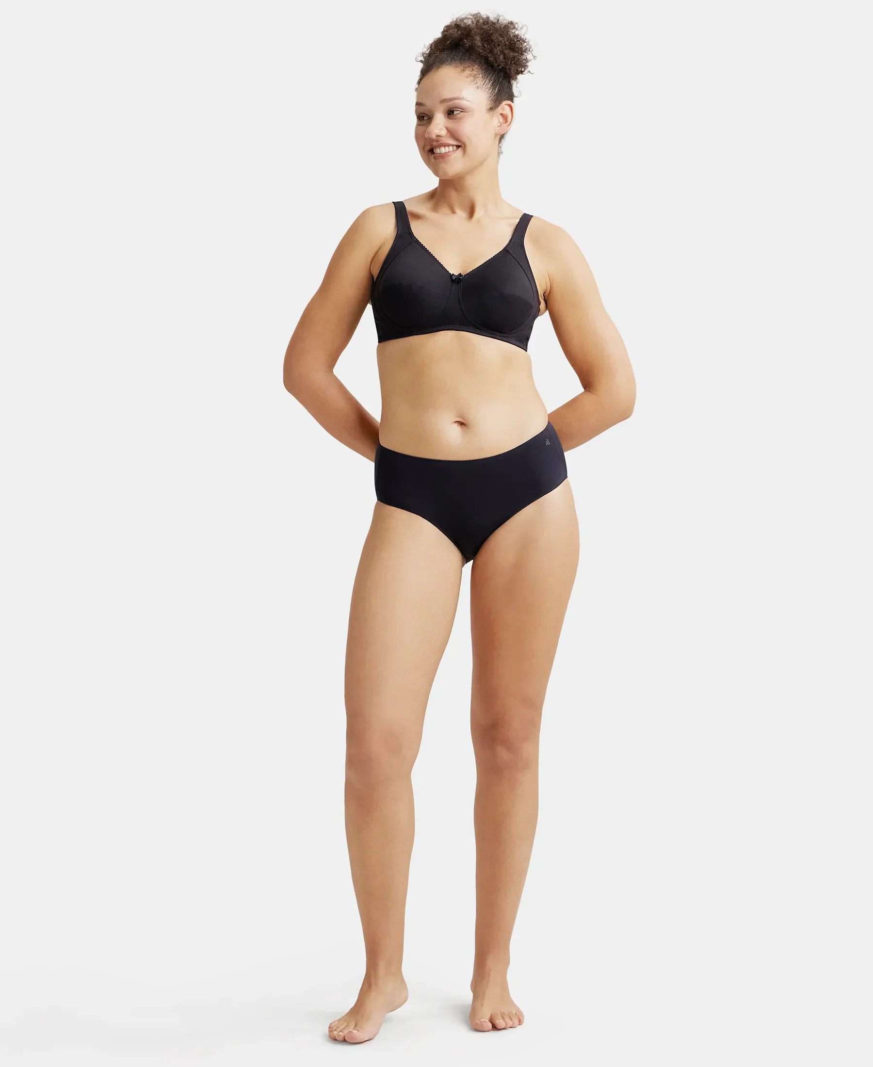 Wirefree Non Padded Super Combed Cotton Elastane Stretch Full Coverage Plus Size Bra with Side Panel Support - Black - Image 4