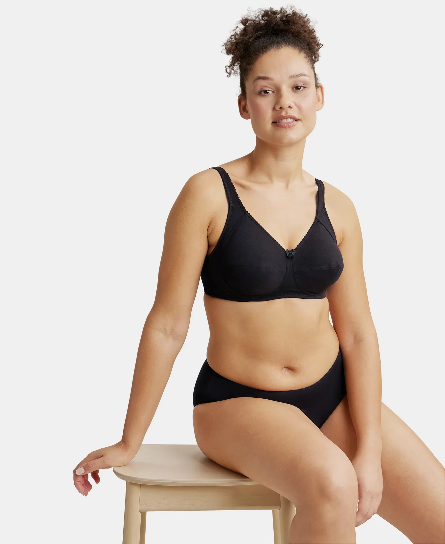 Wirefree Non Padded Super Combed Cotton Elastane Stretch Full Coverage Plus Size Bra with Side Panel Support - Black - Image 5