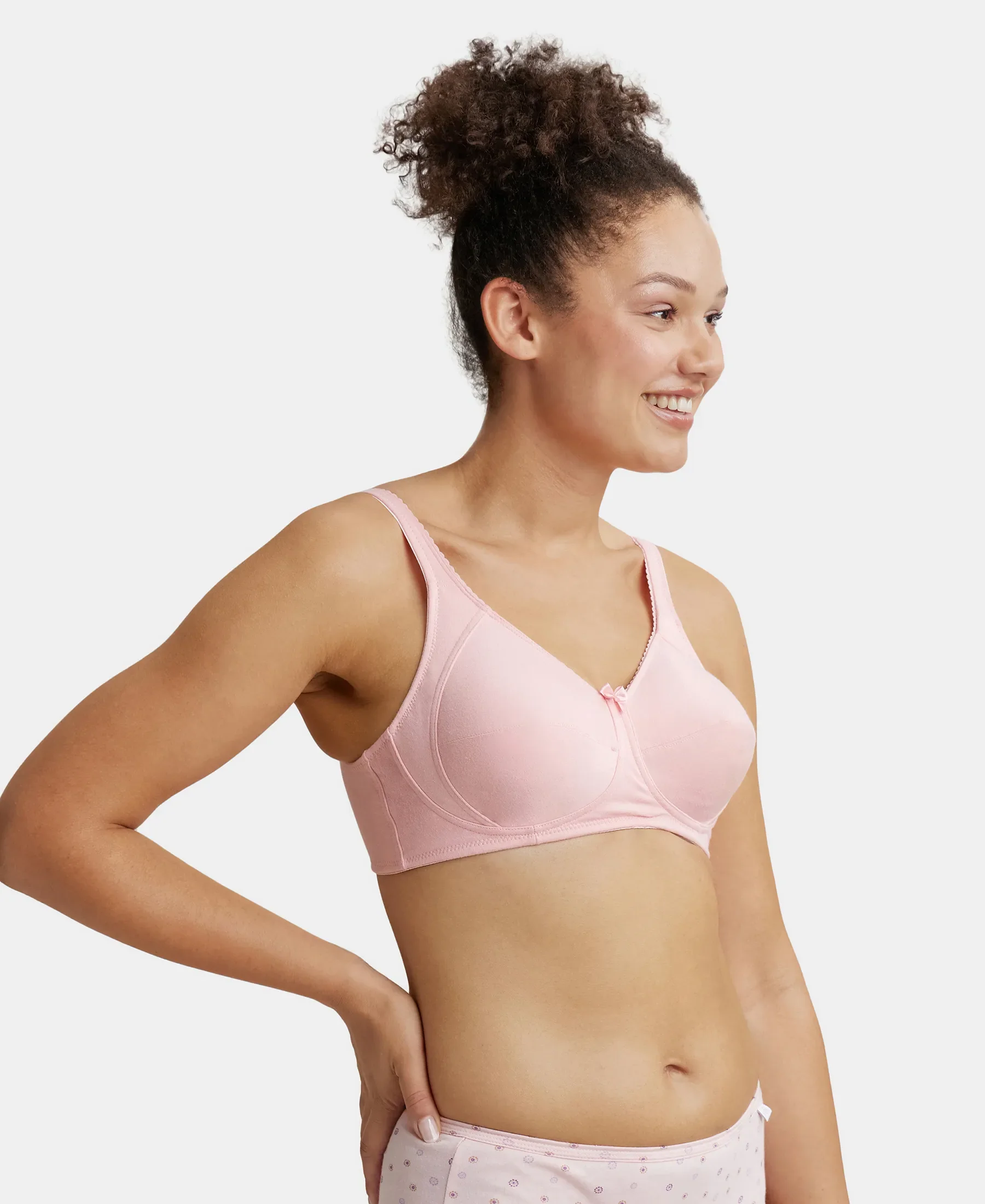 Wirefree Non Padded Super Combed Cotton Elastane Stretch Full Coverage Plus Size Bra with Side Panel Support - Candy Pink - Image 2