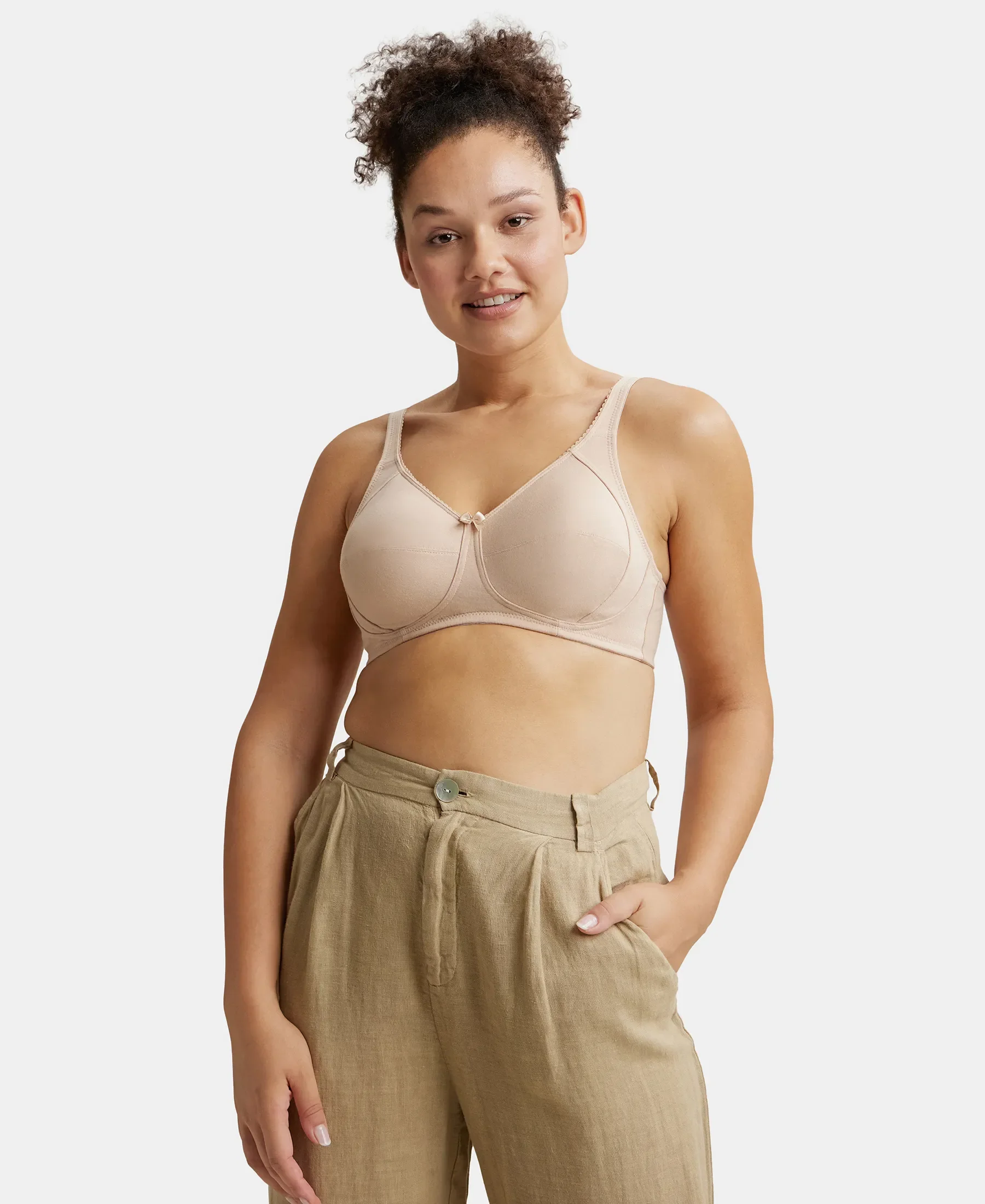 Wirefree Non Padded Super Combed Cotton Elastane Stretch Full Coverage Plus Size Bra with Side Panel Support - Light Skin - Image 5