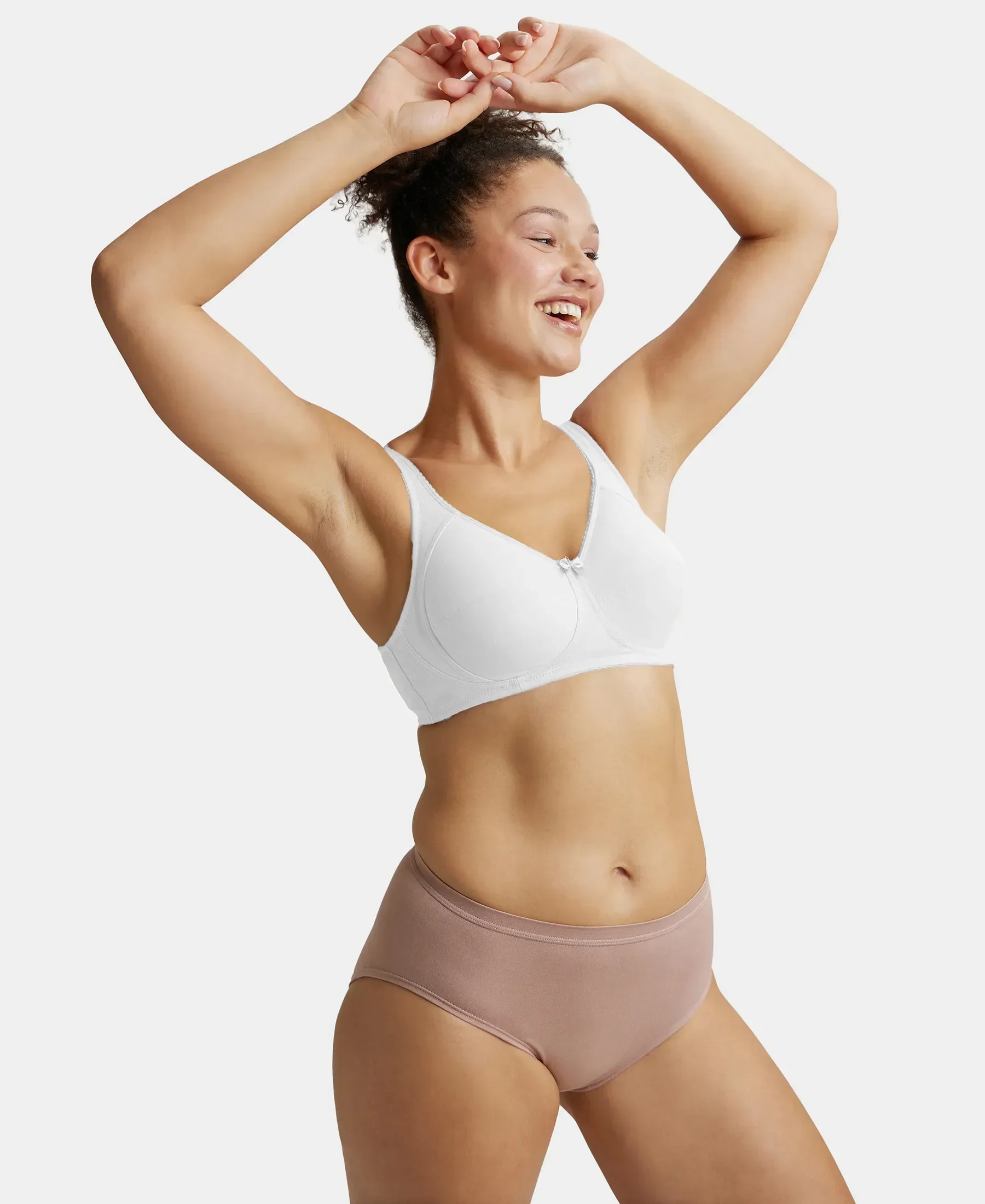 Wirefree Non Padded Super Combed Cotton Elastane Stretch Full Coverage Plus Size Bra with Side Panel Support - White - Image 6