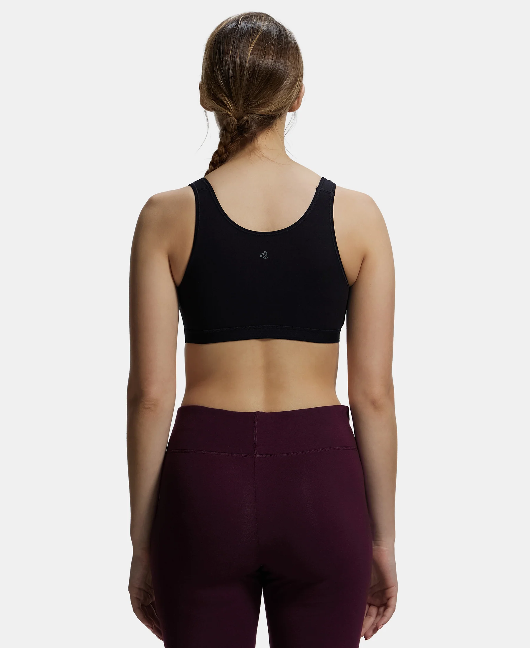 Wirefree Non Padded Super Combed Cotton Elastane Stretch Full Coverage Slip-On Active Bra with Wider Straps and Moisture Move Treatment - Black - Image 3