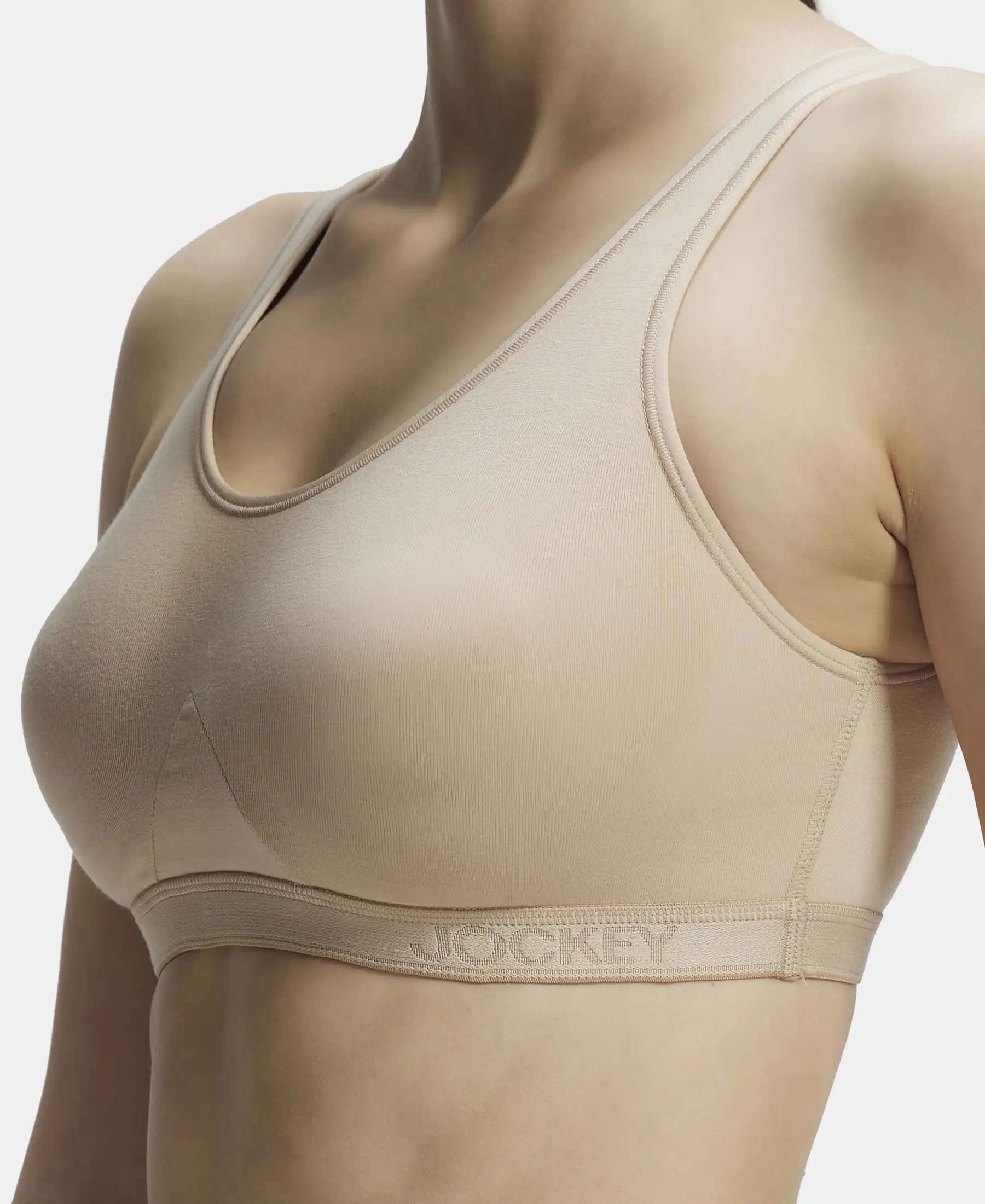 Wirefree Non Padded Super Combed Cotton Elastane Stretch Full Coverage Slip-On Active Bra with Wider Straps and Moisture Move Treatment - Skin - Image 7