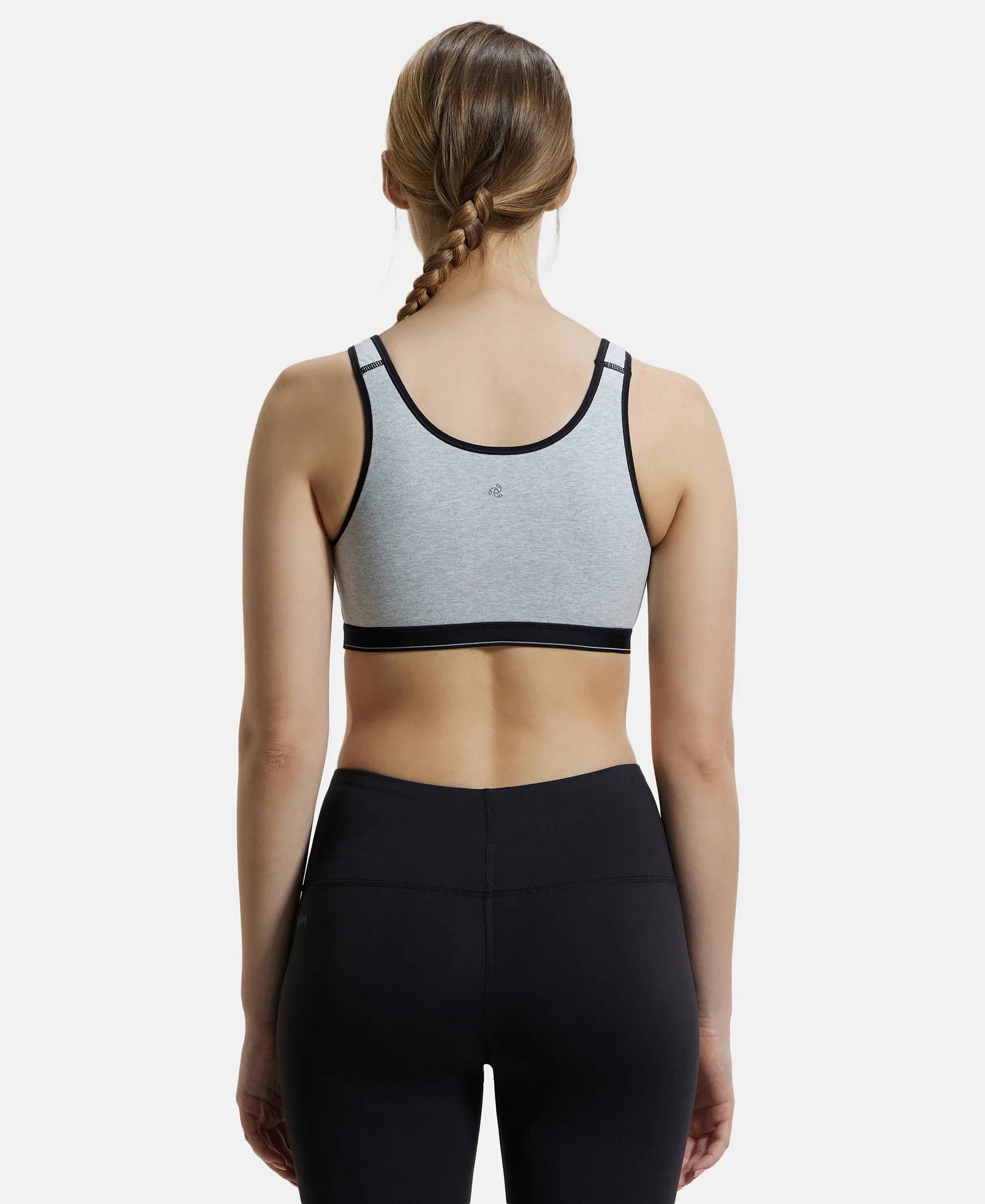 Wirefree Non Padded Super Combed Cotton Elastane Stretch Full Coverage Slip-On Active Bra with Wider Straps and Moisture Move Treatment - Steel Grey Melange - Image 3