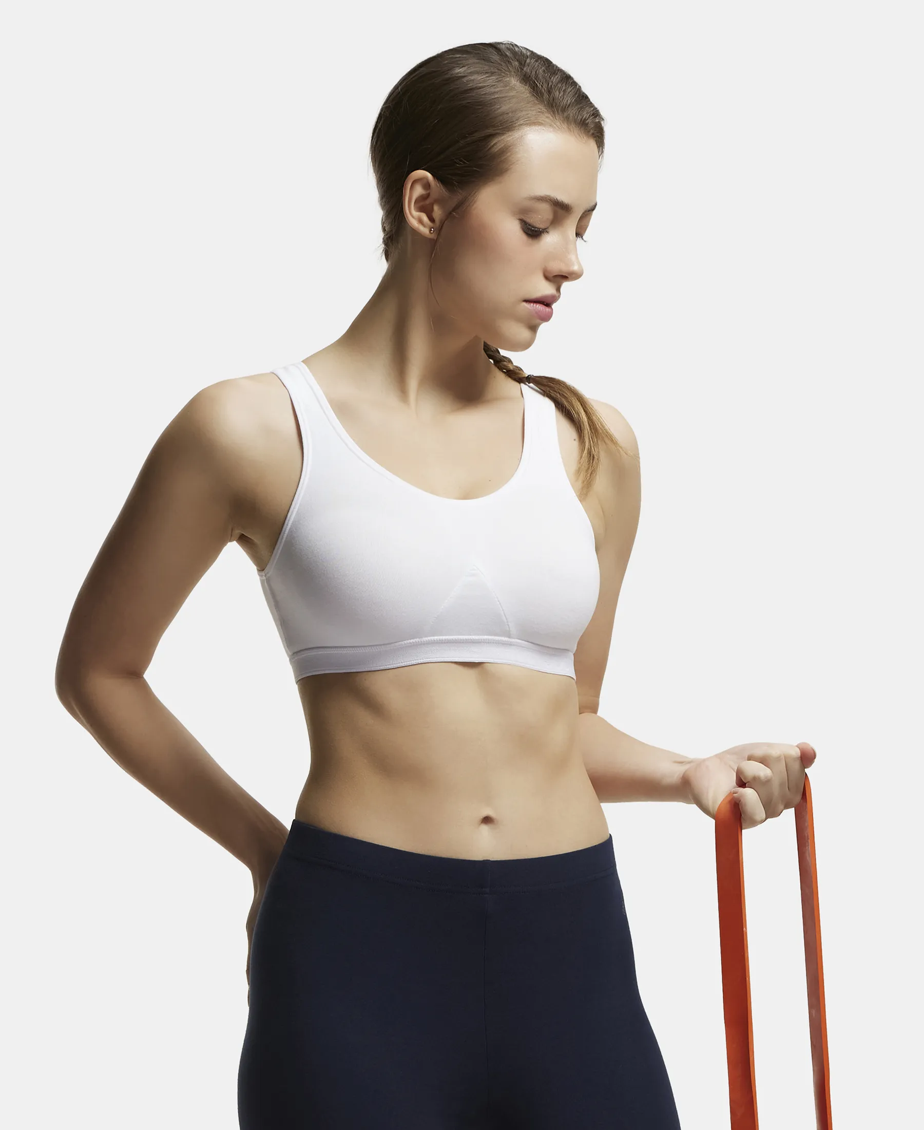 Wirefree Non Padded Super Combed Cotton Elastane Stretch Full Coverage Slip-On Active Bra with Wider Straps and Moisture Move Treatment - White - Image 5