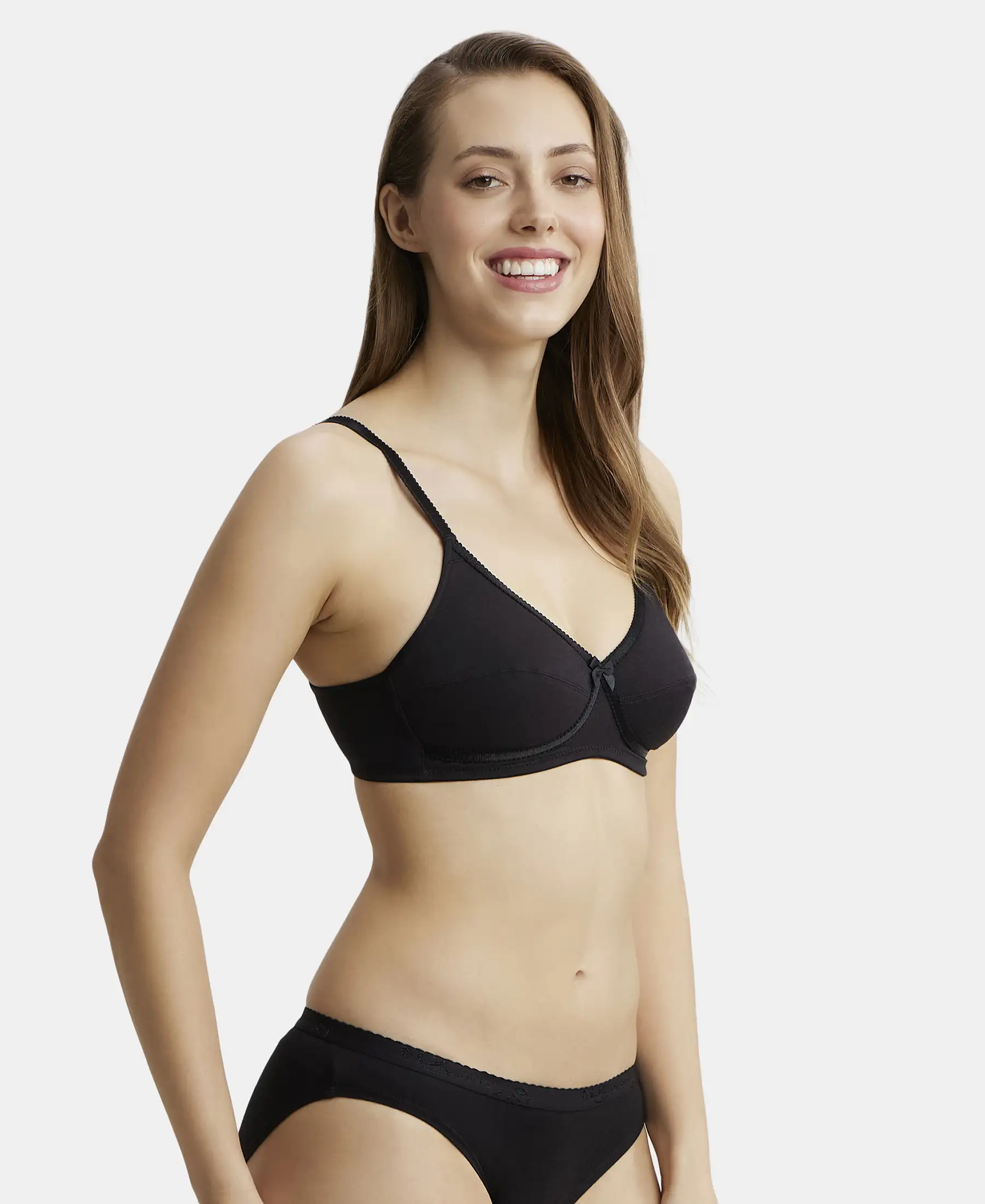Wirefree Non Padded Super Combed Cotton Elastane Stretch Medium Coverage Cross Over Everyday Bra - Black - Image 2