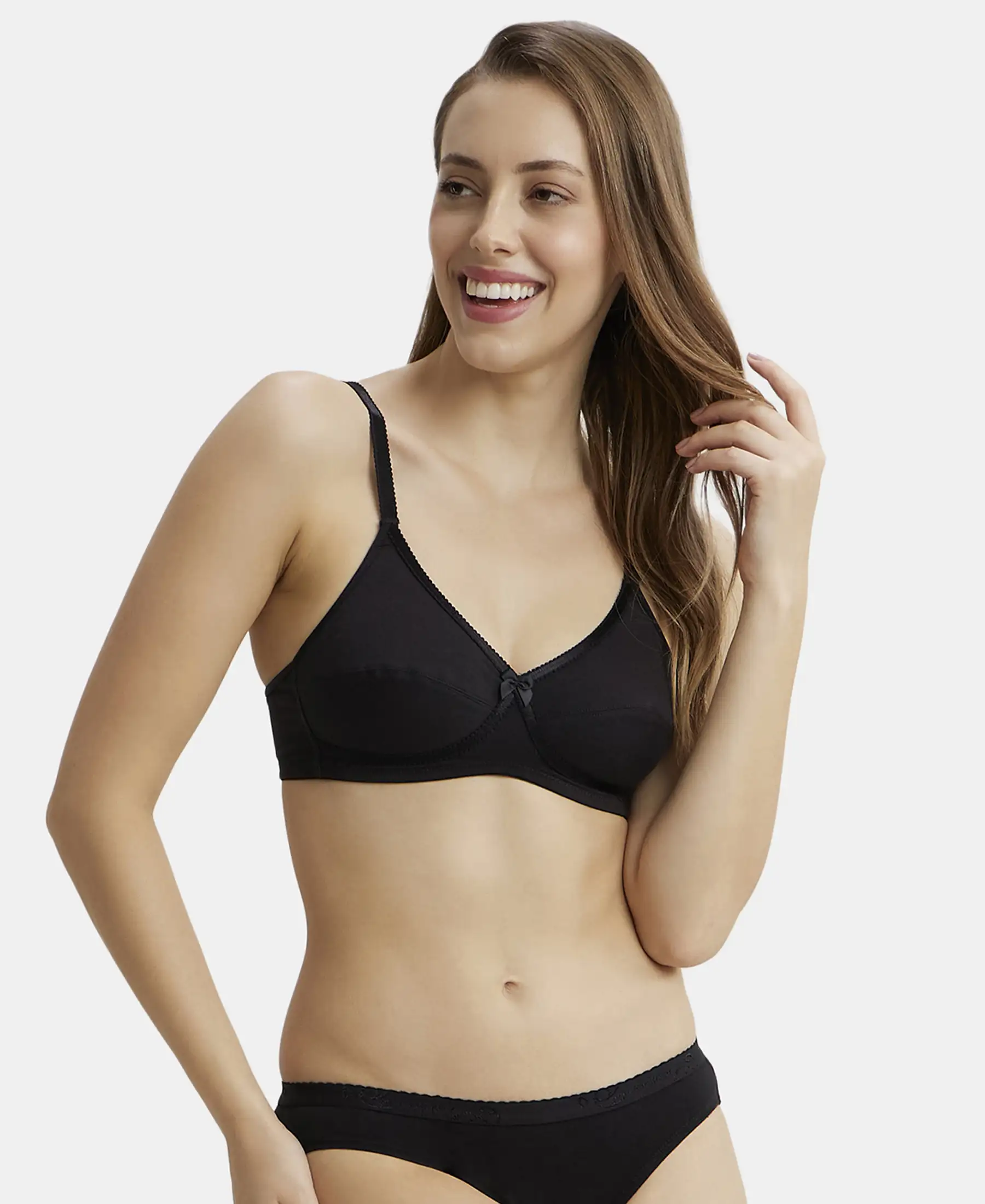 Wirefree Non Padded Super Combed Cotton Elastane Stretch Medium Coverage Cross Over Everyday Bra - Black - Image 5