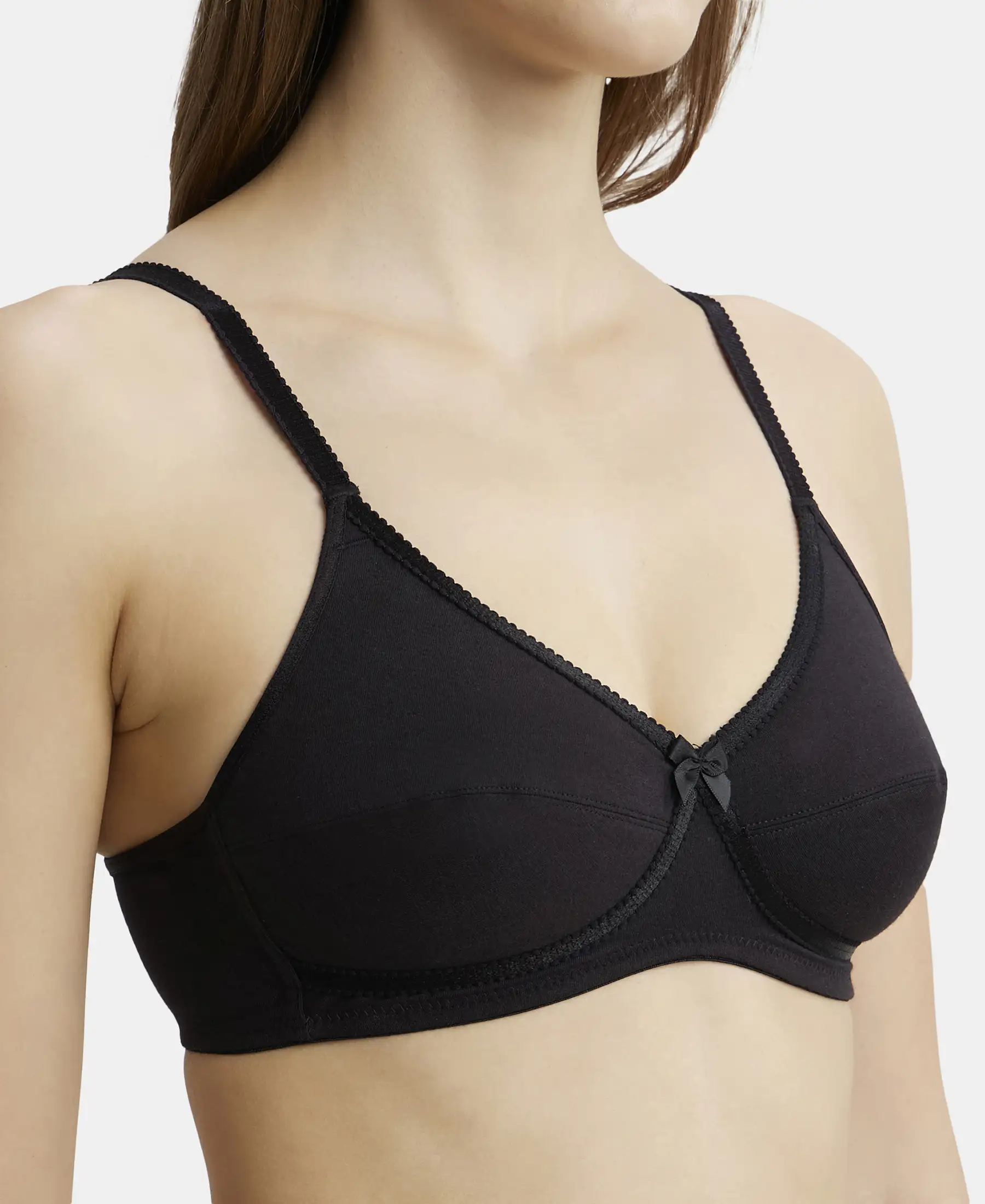 Wirefree Non Padded Super Combed Cotton Elastane Stretch Medium Coverage Cross Over Everyday Bra - Black - Image 6