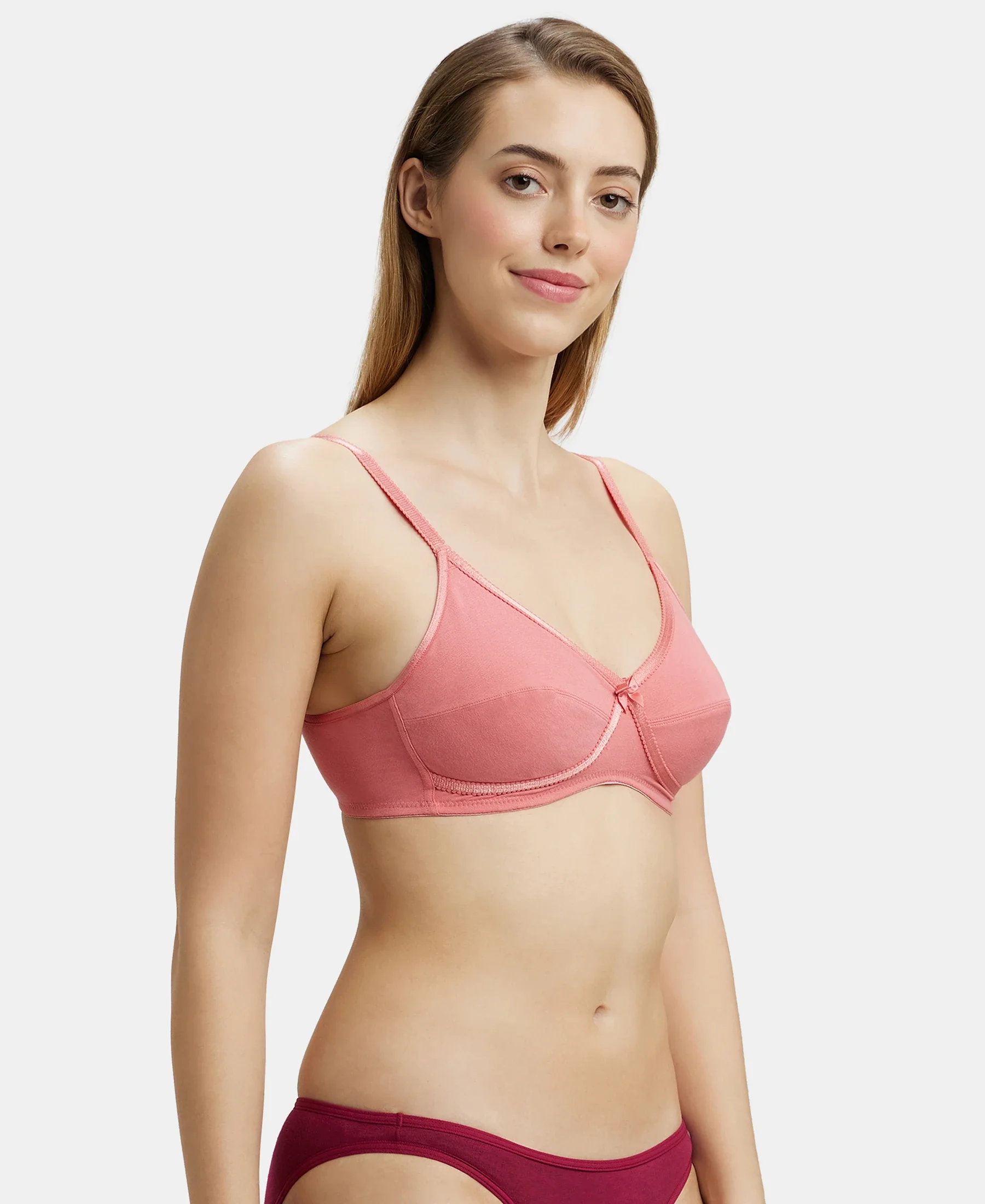 Wirefree Non Padded Super Combed Cotton Elastane Stretch Medium Coverage Cross Over Everyday Bra - Blush Pink - Image 2