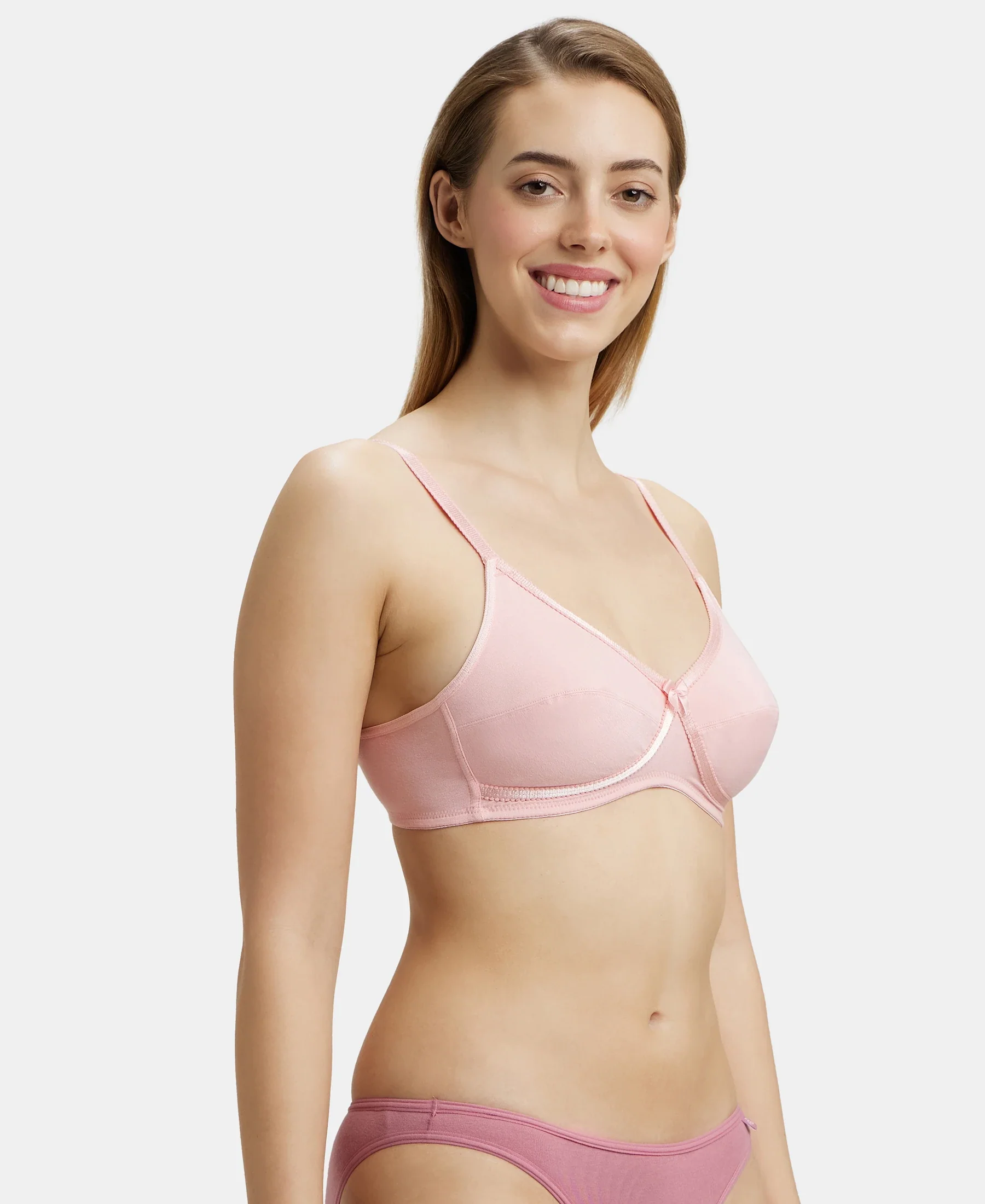 Wirefree Non Padded Super Combed Cotton Elastane Stretch Medium Coverage Cross Over Everyday Bra - Candy Pink - Image 2