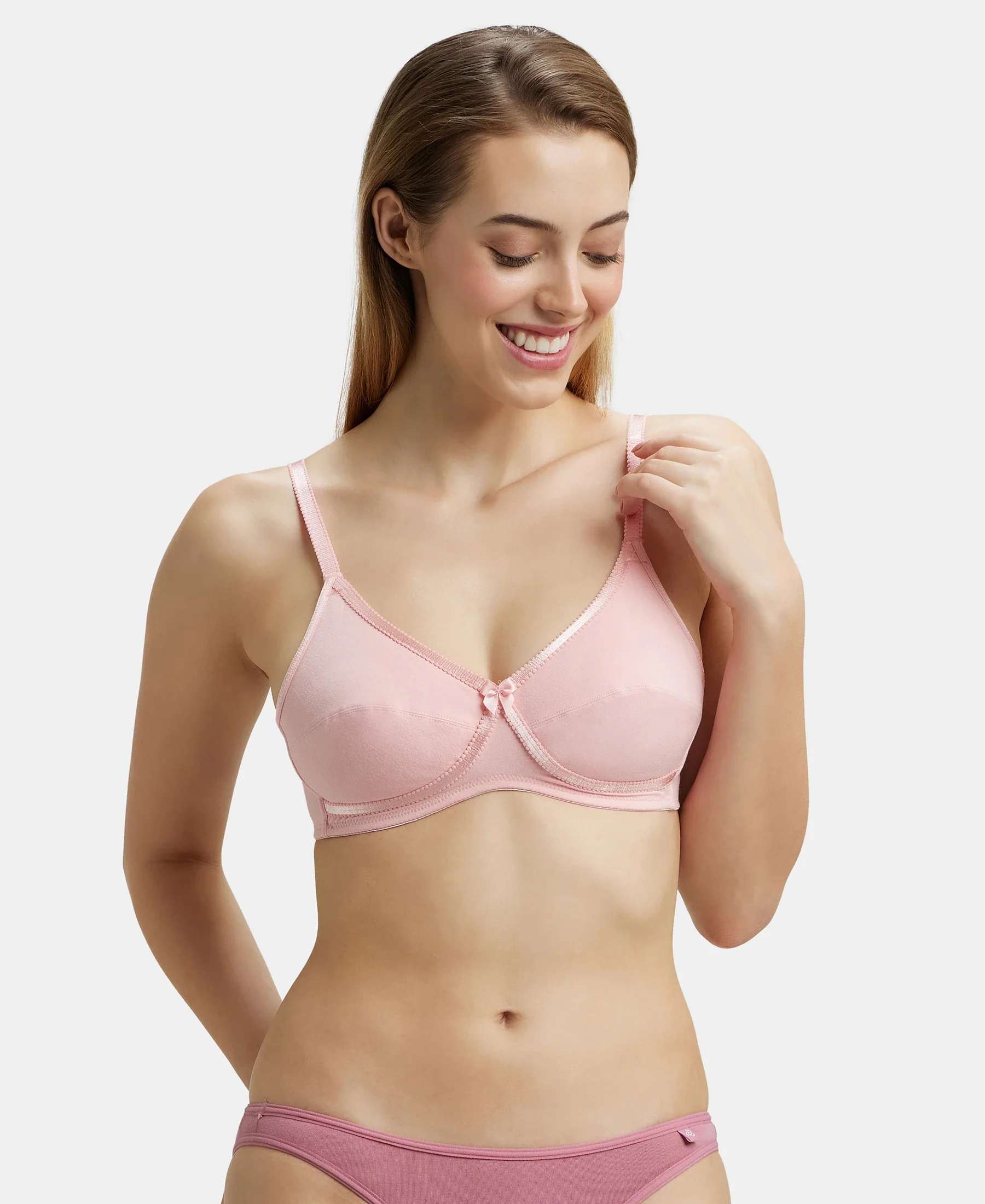 Wirefree Non Padded Super Combed Cotton Elastane Stretch Medium Coverage Cross Over Everyday Bra - Candy Pink - Image 5