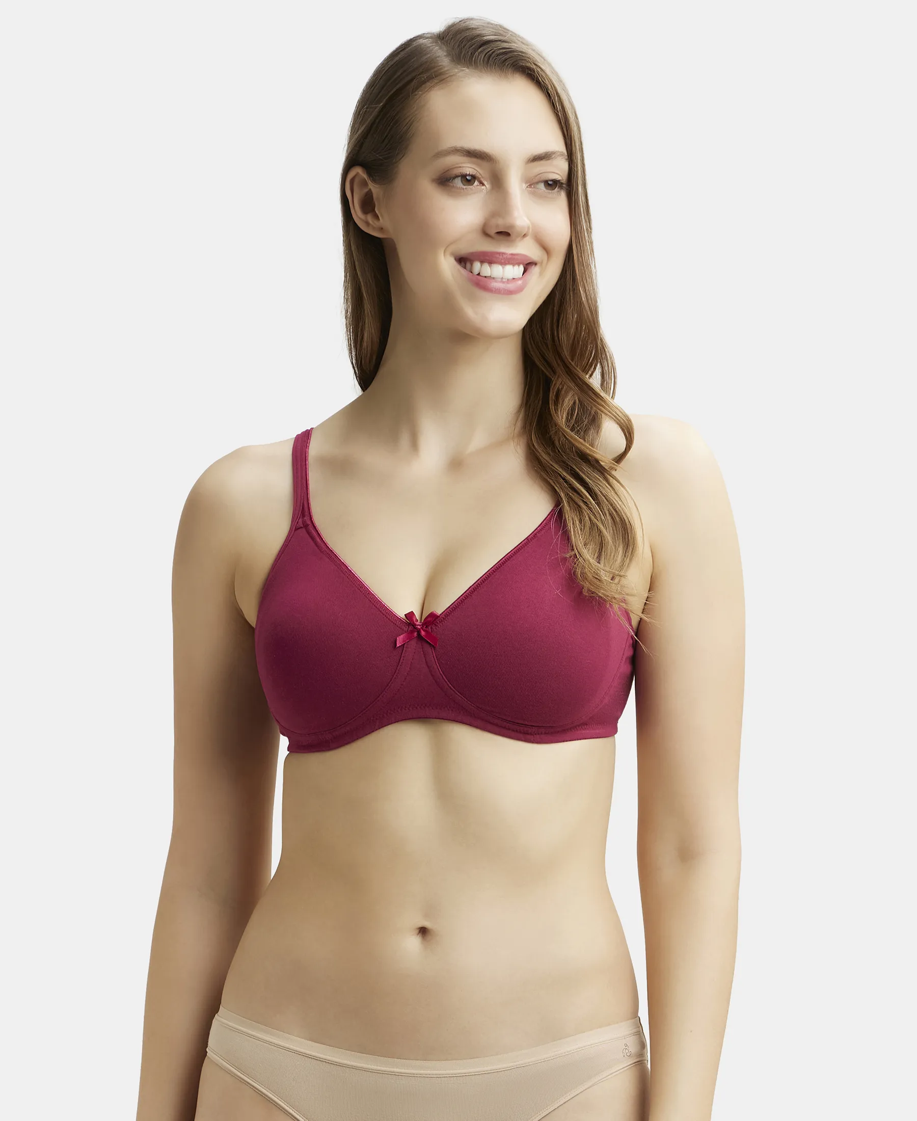 Wirefree Non Padded Super Combed Cotton Elastane Stretch Medium Coverage Everyday Bra with Concealed Shaper Panel - Beet Red