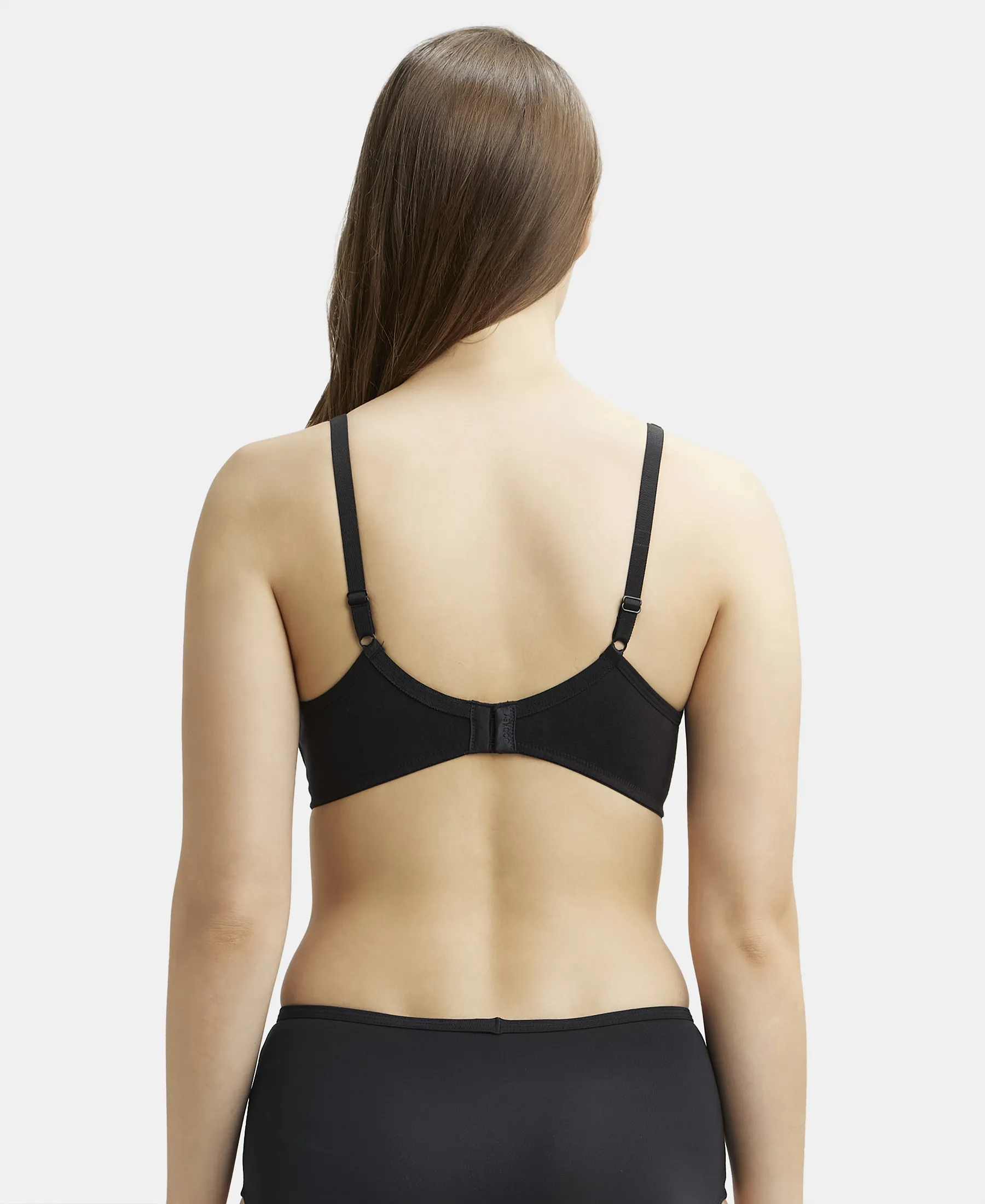 Wirefree Non Padded Super Combed Cotton Elastane Stretch Medium Coverage Everyday Bra with Concealed Shaper Panel - Black - Image 3