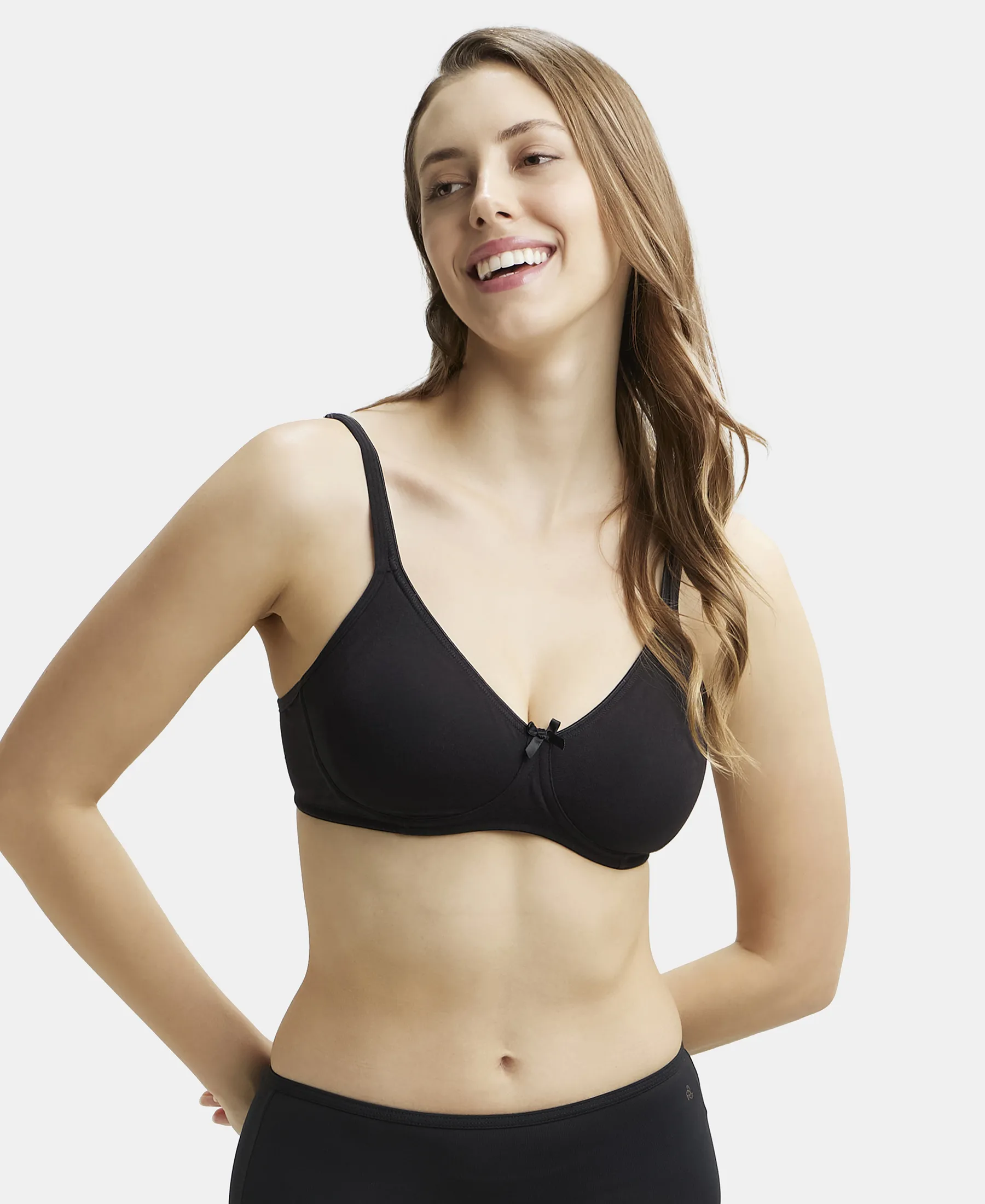Wirefree Non Padded Super Combed Cotton Elastane Stretch Medium Coverage Everyday Bra with Concealed Shaper Panel - Black - Image 5