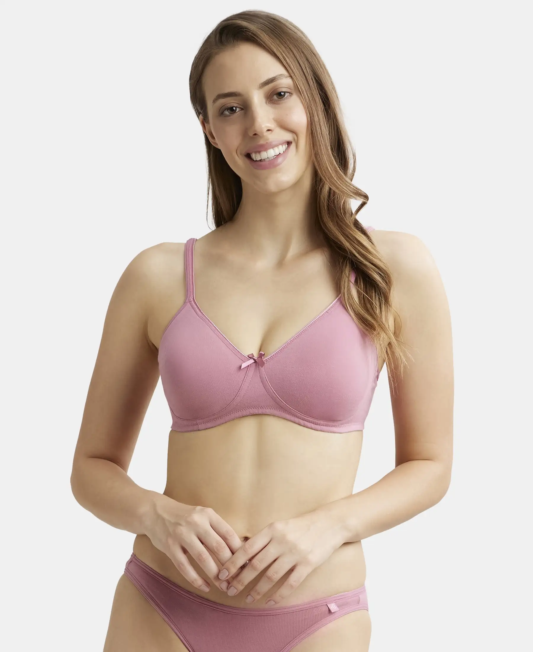 Wirefree Non Padded Super Combed Cotton Elastane Stretch Medium Coverage Everyday Bra with Concealed Shaper Panel - Heather Rose