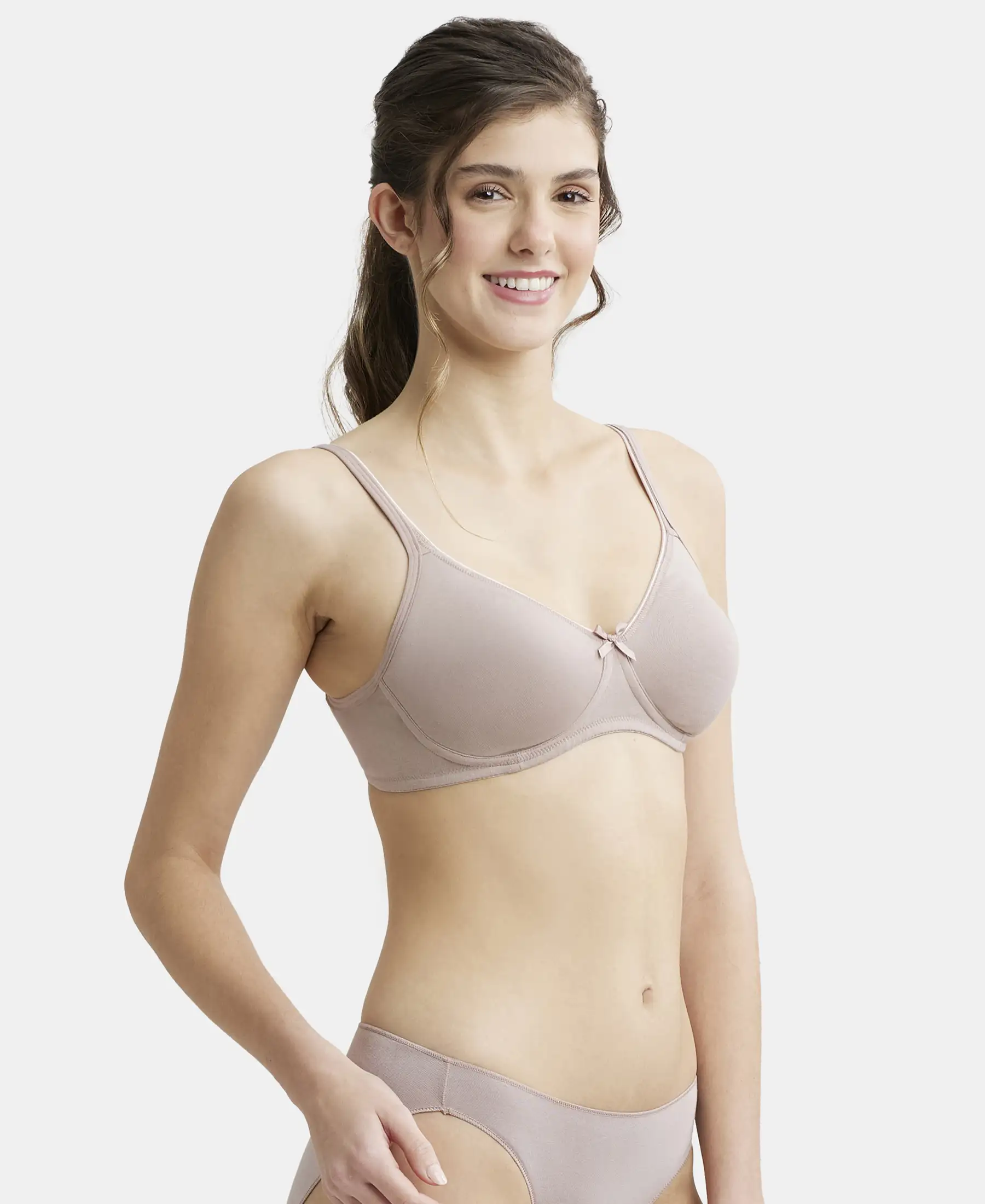 Wirefree Non Padded Super Combed Cotton Elastane Stretch Medium Coverage Everyday Bra with Concealed Shaper Panel - Mocha - Image 2