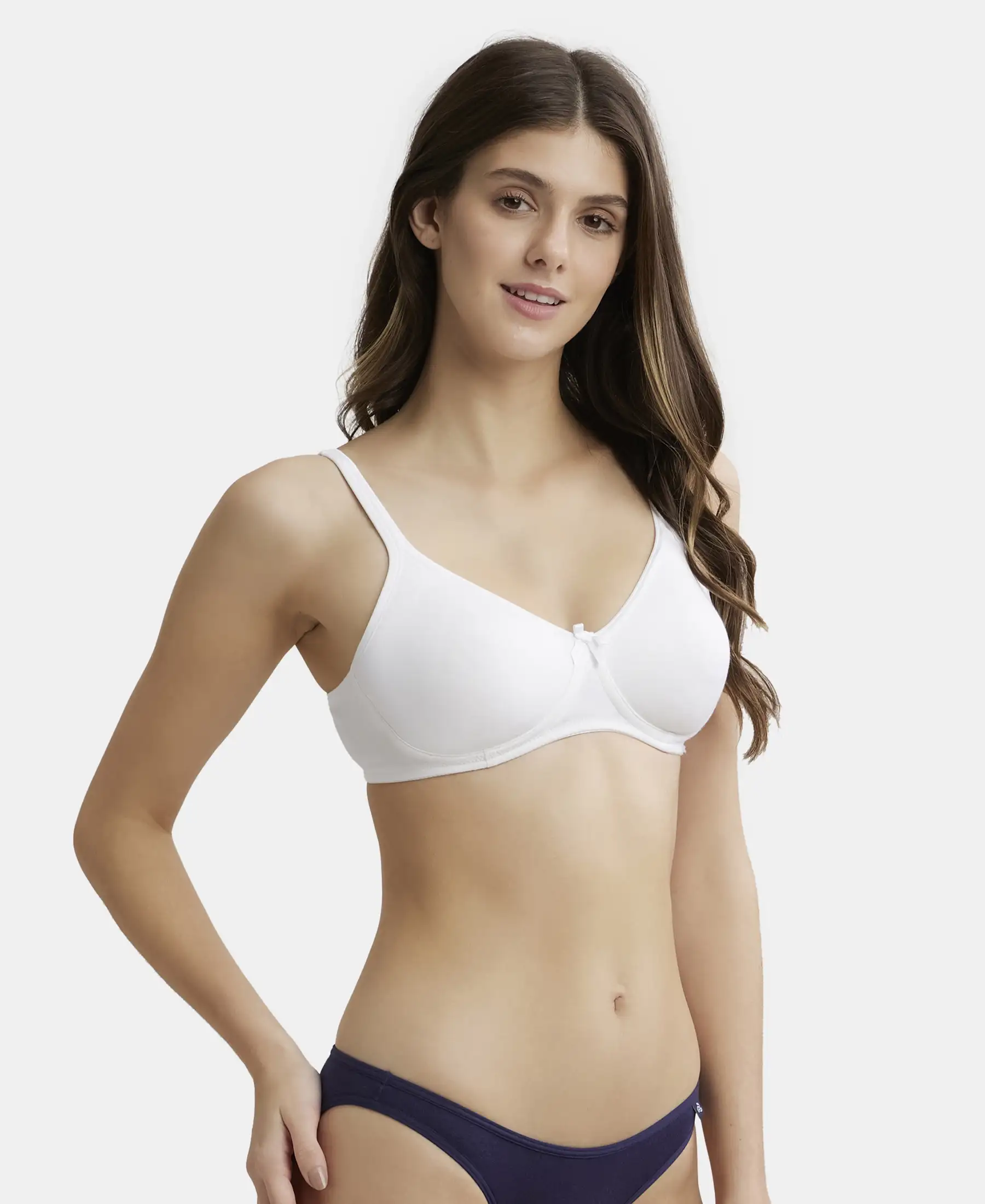 Wirefree Non Padded Super Combed Cotton Elastane Stretch Medium Coverage Everyday Bra with Concealed Shaper Panel - White - Image 2