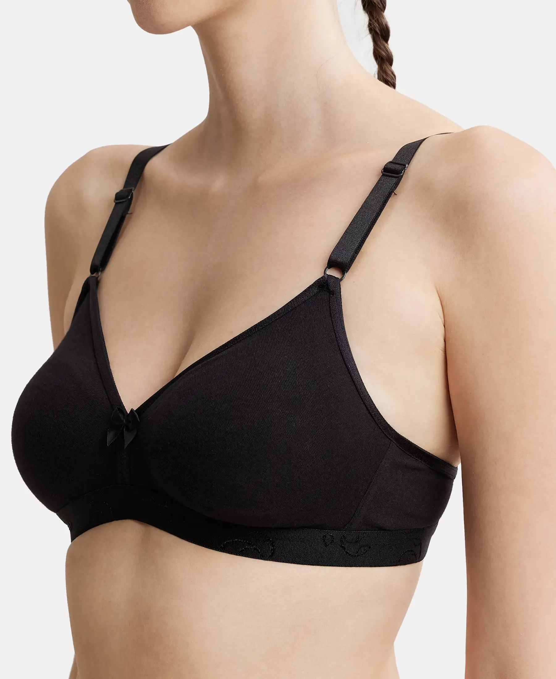 Wirefree Non Padded Super Combed Cotton Elastane Stretch Everyday Bra with Ultrasoft and Durable Underband - Black - Image 6