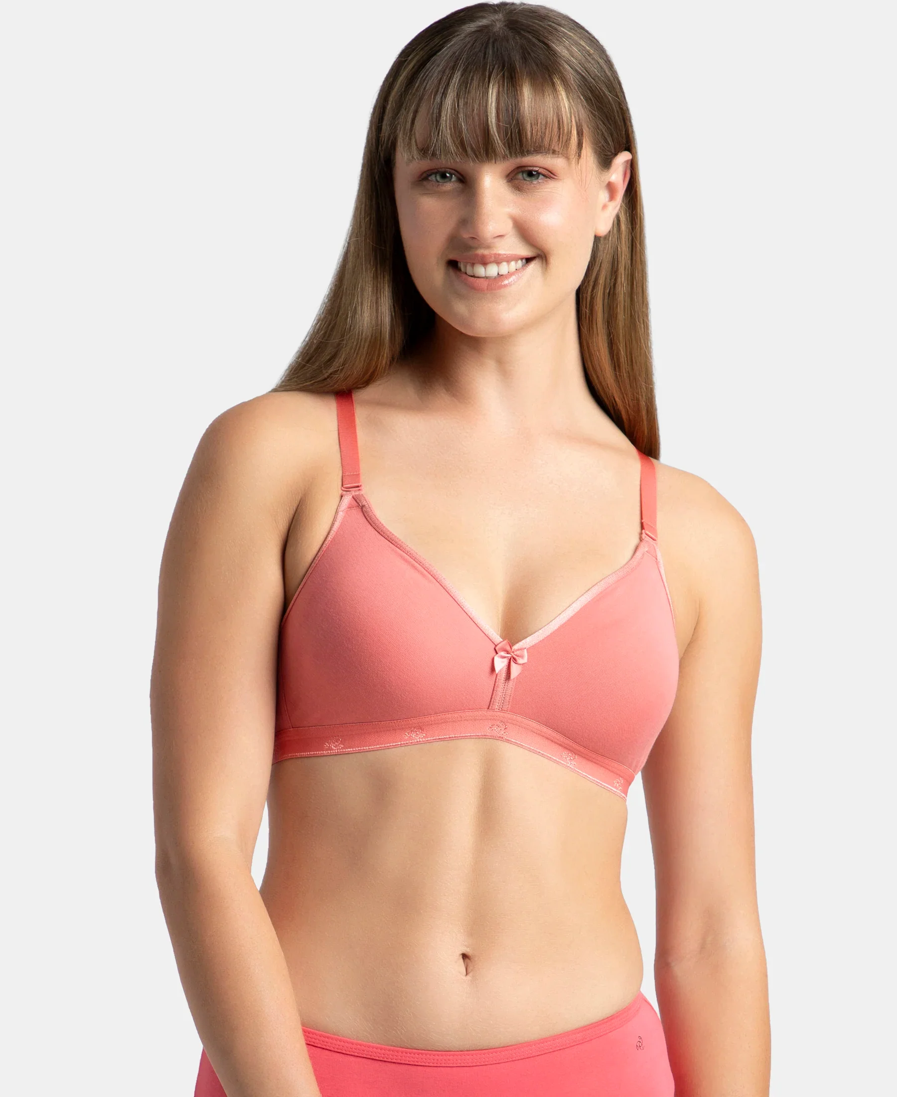 Wirefree Non Padded Super Combed Cotton Elastane Stretch Everyday Bra with Ultrasoft and Durable Underband - Blush Pink