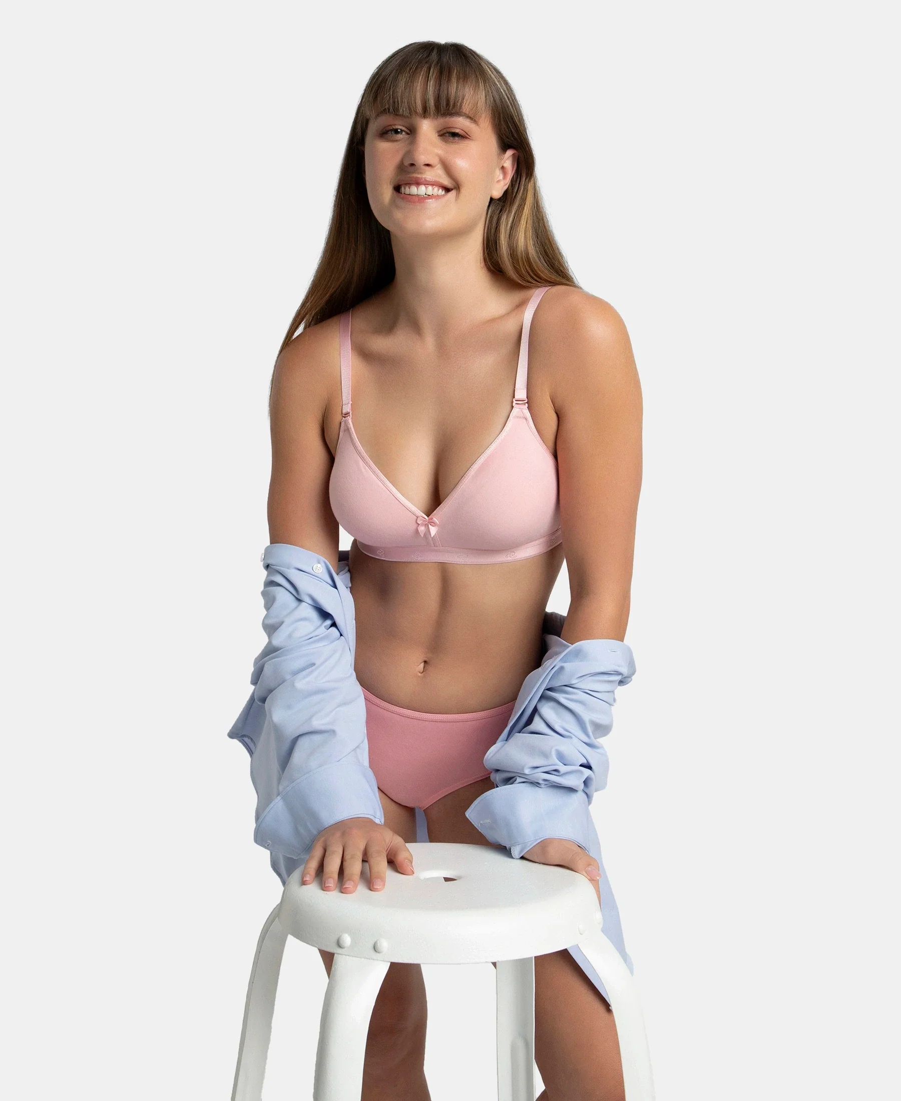 Wirefree Non Padded Super Combed Cotton Elastane Stretch Everyday Bra with Ultrasoft and Durable Underband - Candy Pink - Image 5