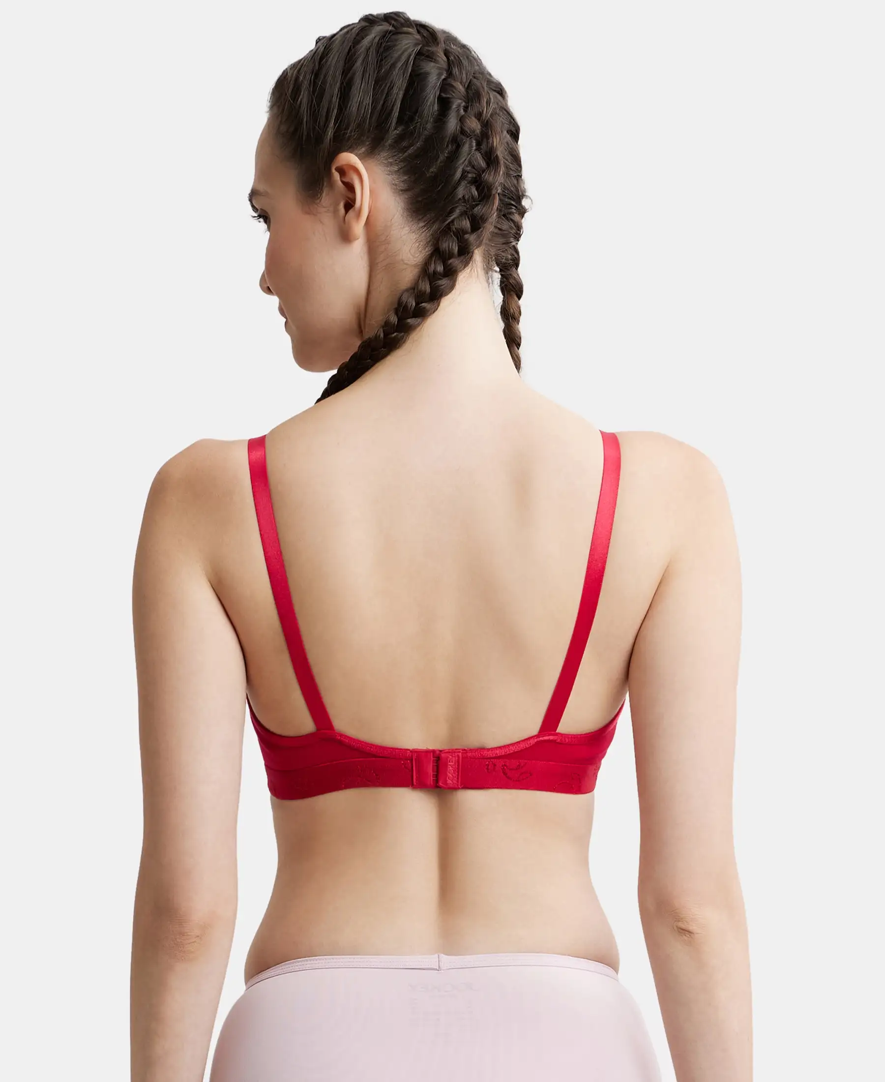 Wirefree Non Padded Super Combed Cotton Elastane Stretch Everyday Bra with Ultrasoft and Durable Underband - Red Love - Image 3