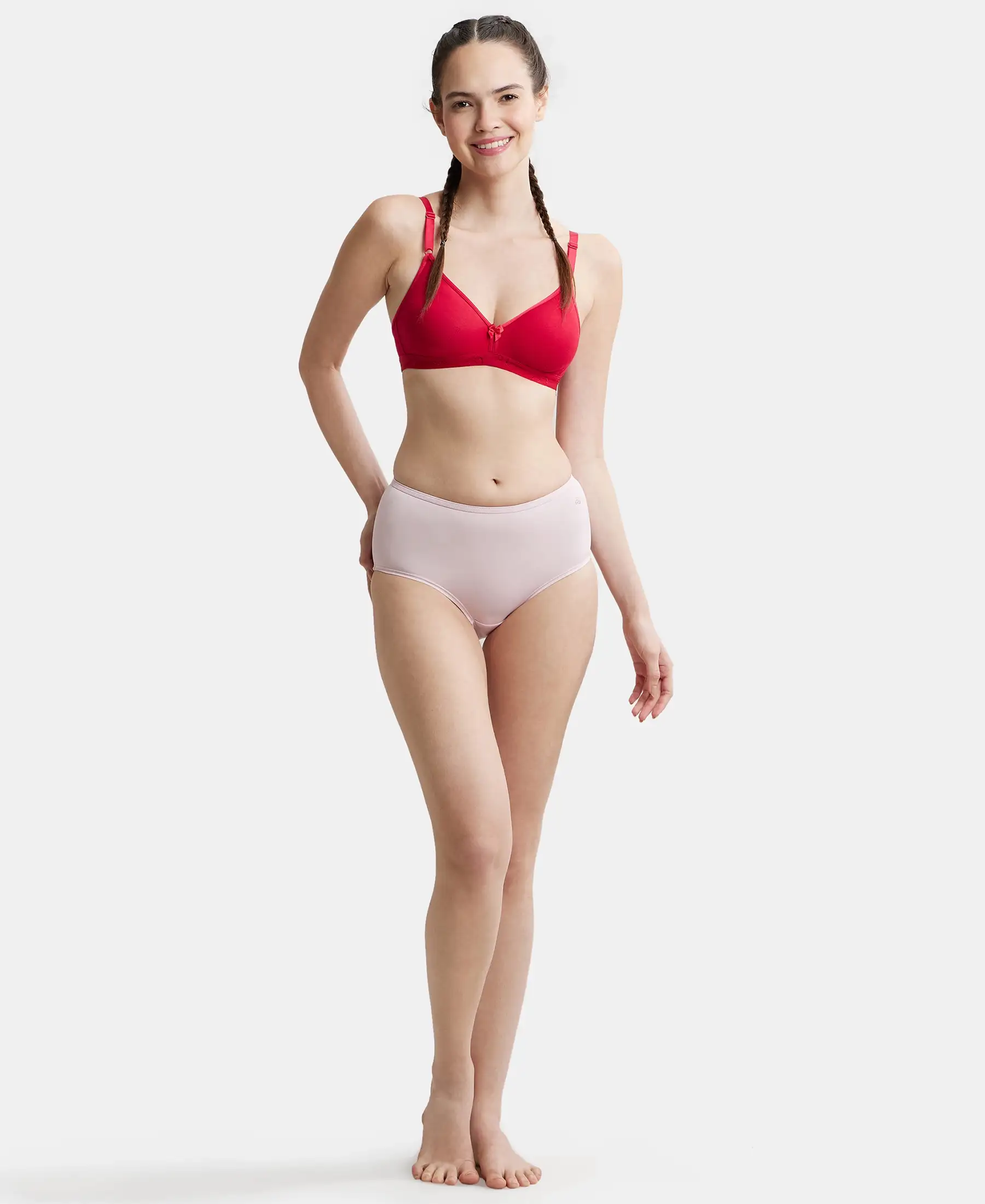 Wirefree Non Padded Super Combed Cotton Elastane Stretch Everyday Bra with Ultrasoft and Durable Underband - Red Love - Image 4