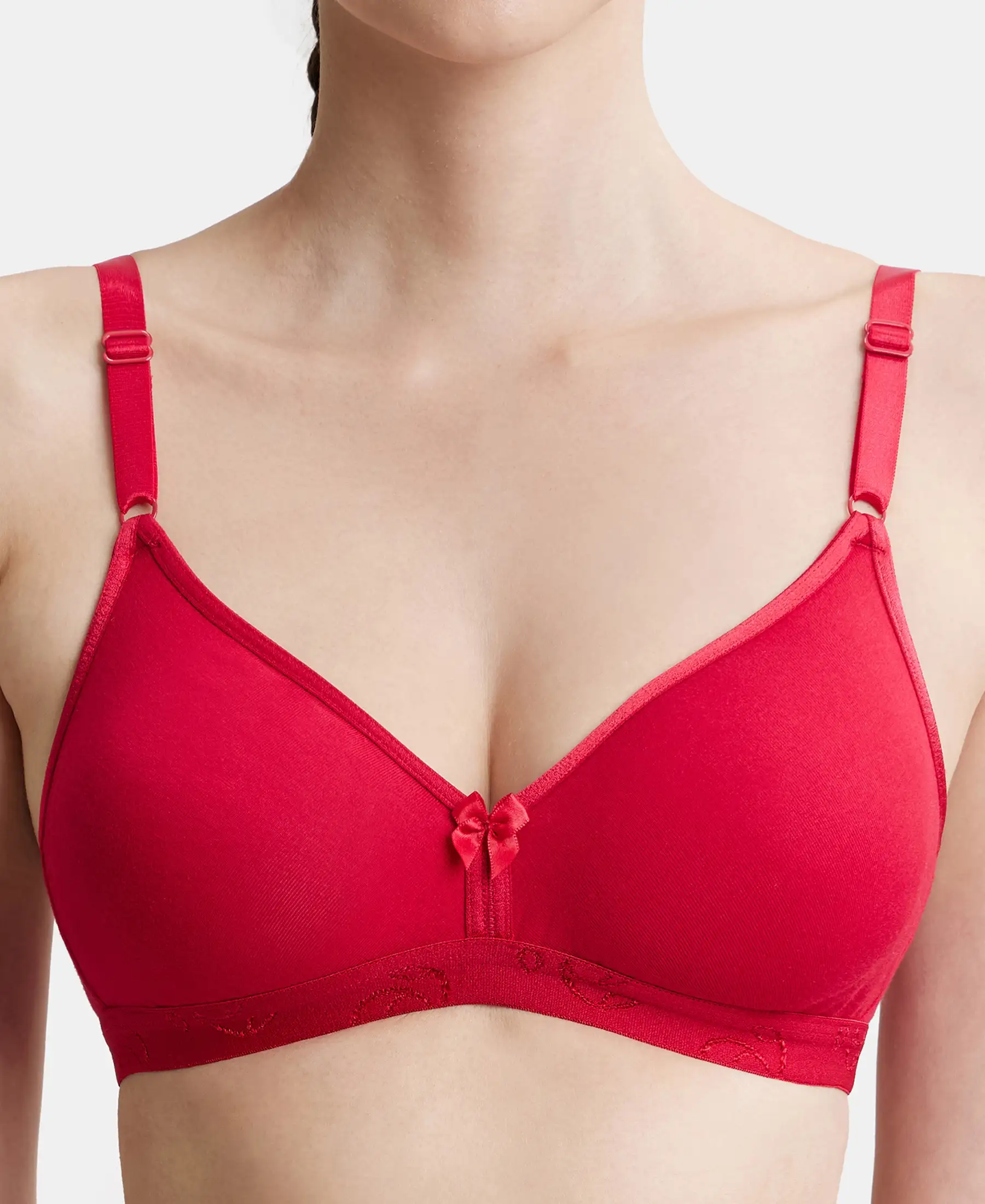 Wirefree Non Padded Super Combed Cotton Elastane Stretch Everyday Bra with Ultrasoft and Durable Underband - Red Love - Image 6