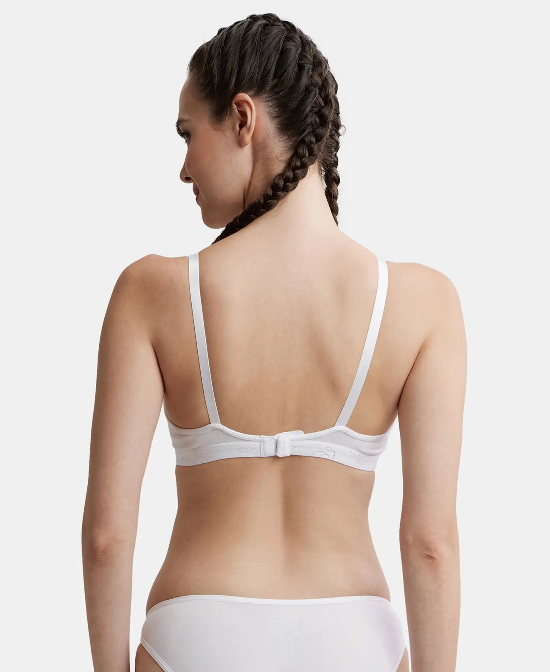 Wirefree Non Padded Super Combed Cotton Elastane Stretch Everyday Bra with Ultrasoft and Durable Underband - White - Image 3