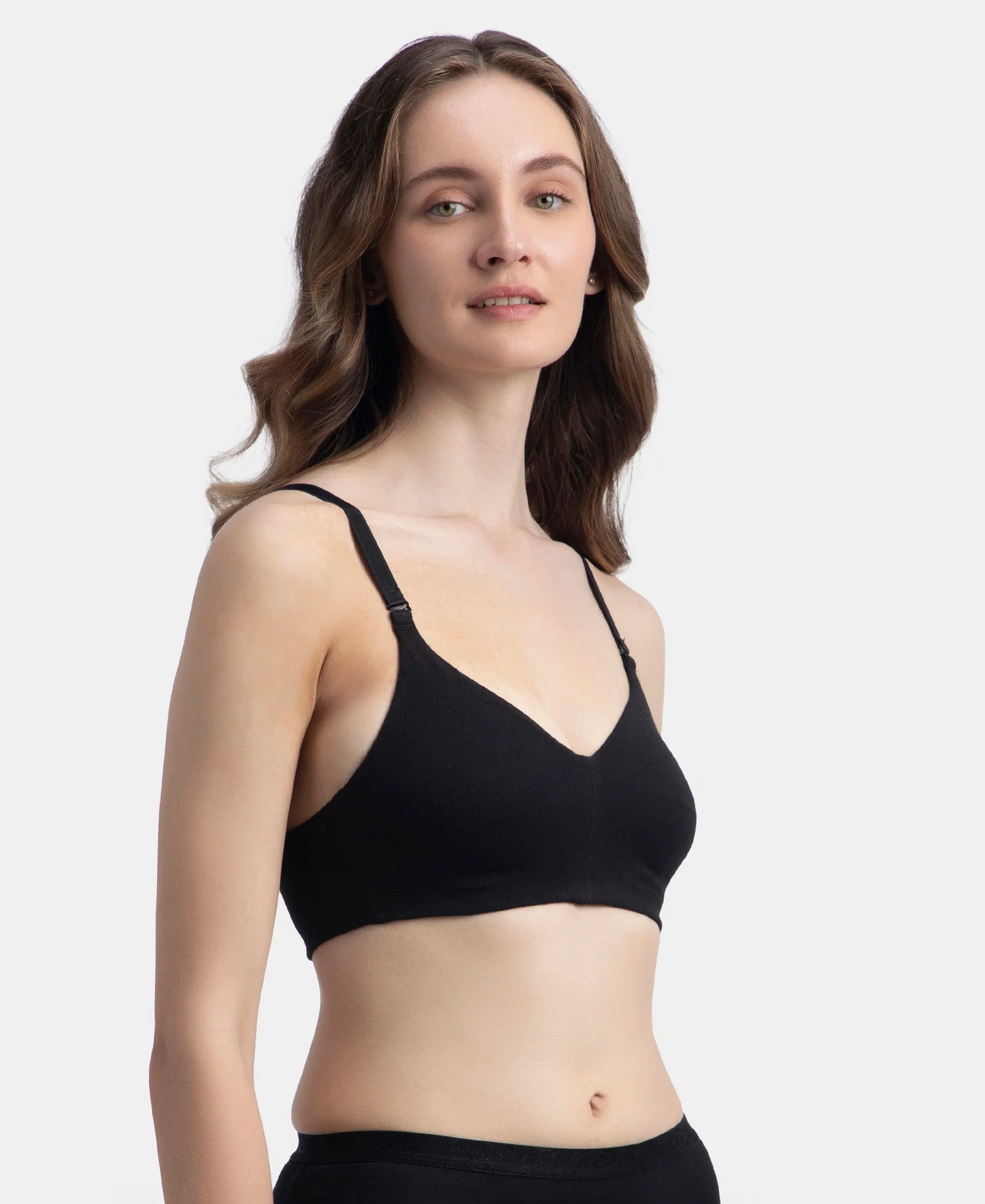 Wirefree Non Padded Super Combed Cotton Elastane Stretch Full Coverage Everyday Bra with Concealed Underband - Black - Image 2
