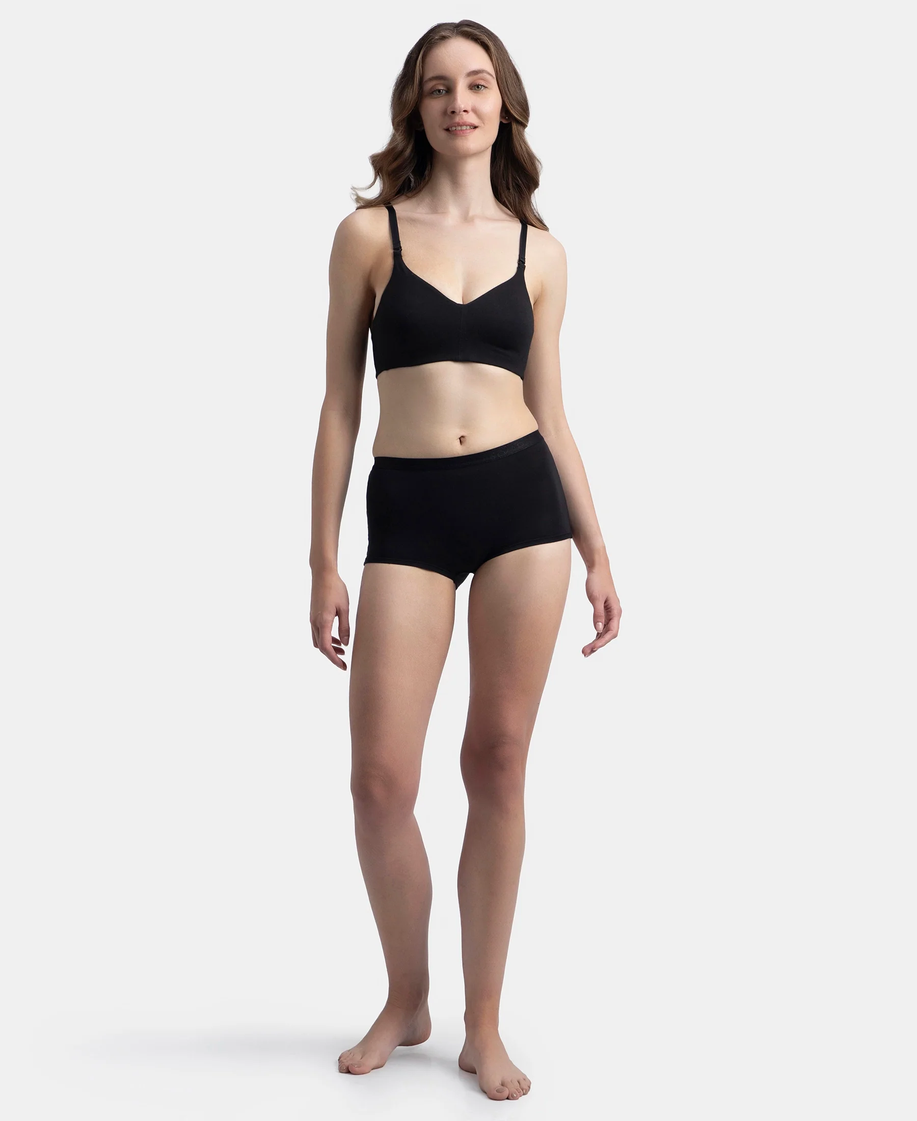 Wirefree Non Padded Super Combed Cotton Elastane Stretch Full Coverage Everyday Bra with Concealed Underband - Black - Image 4
