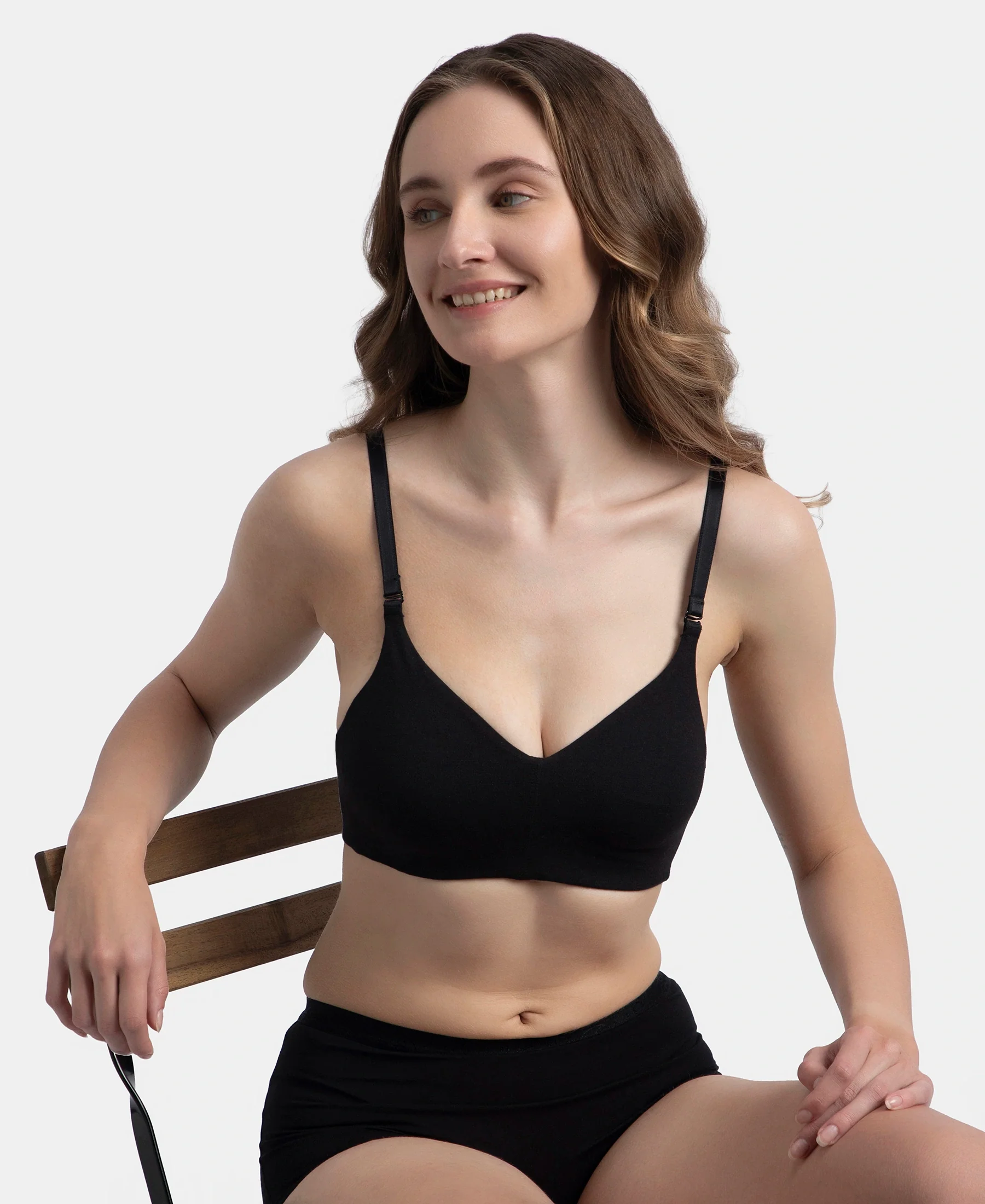 Wirefree Non Padded Super Combed Cotton Elastane Stretch Full Coverage Everyday Bra with Concealed Underband - Black - Image 5