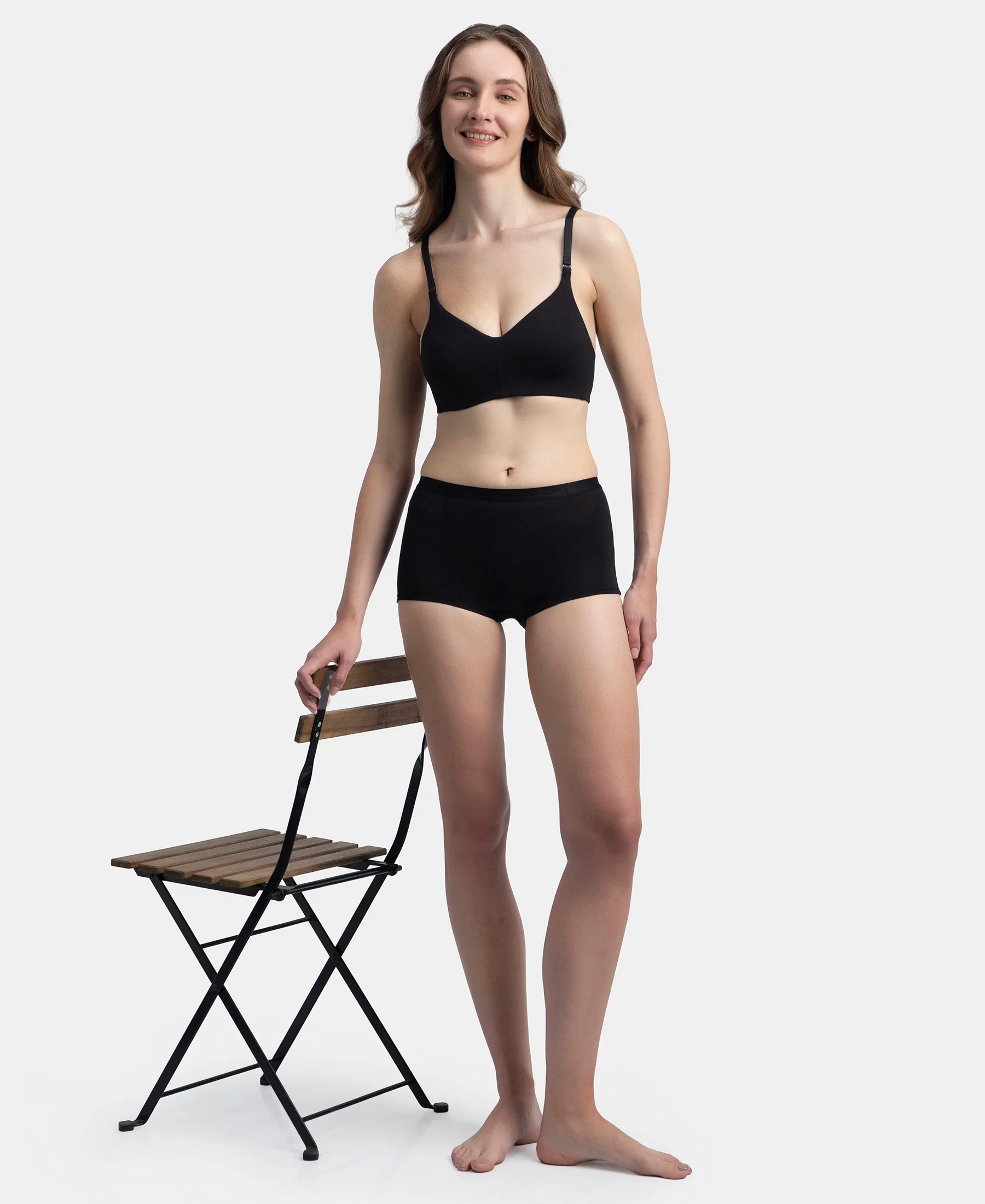 Wirefree Non Padded Super Combed Cotton Elastane Stretch Full Coverage Everyday Bra with Concealed Underband - Black - Image 6