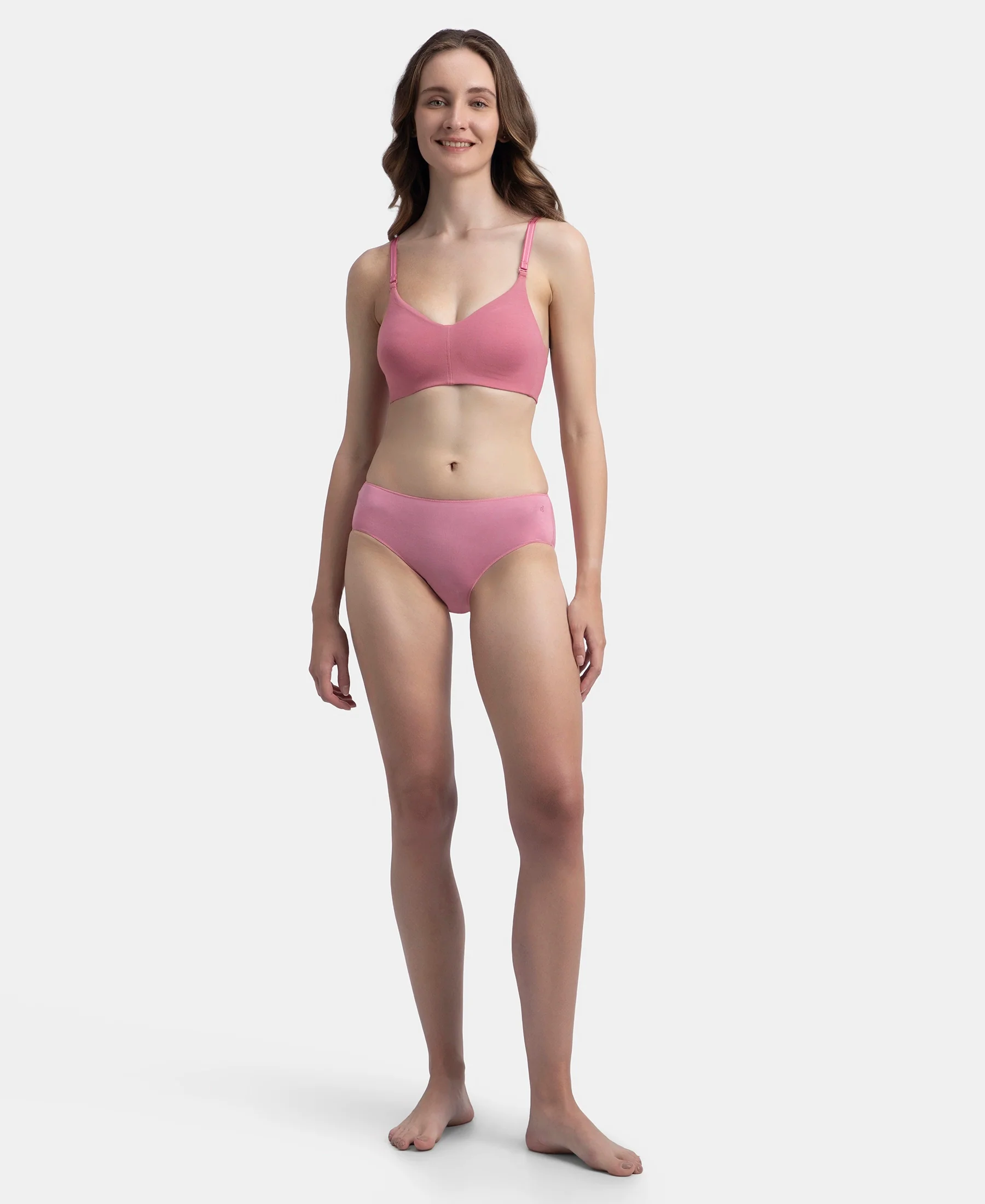 Wirefree Non Padded Super Combed Cotton Elastane Stretch Full Coverage Everyday Bra with Concealed Underband - Heather Rose - Image 4
