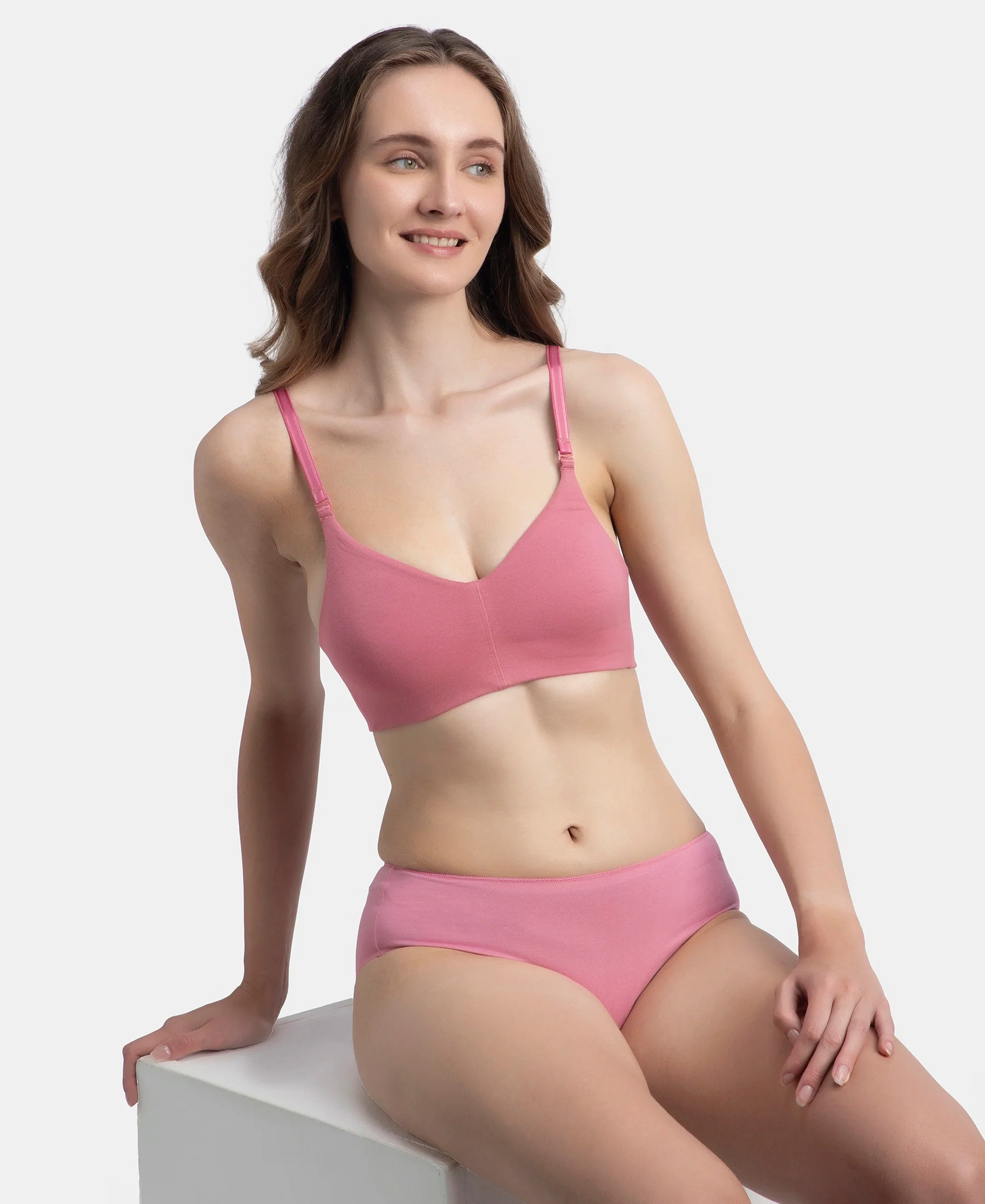 Wirefree Non Padded Super Combed Cotton Elastane Stretch Full Coverage Everyday Bra with Concealed Underband - Heather Rose - Image 5