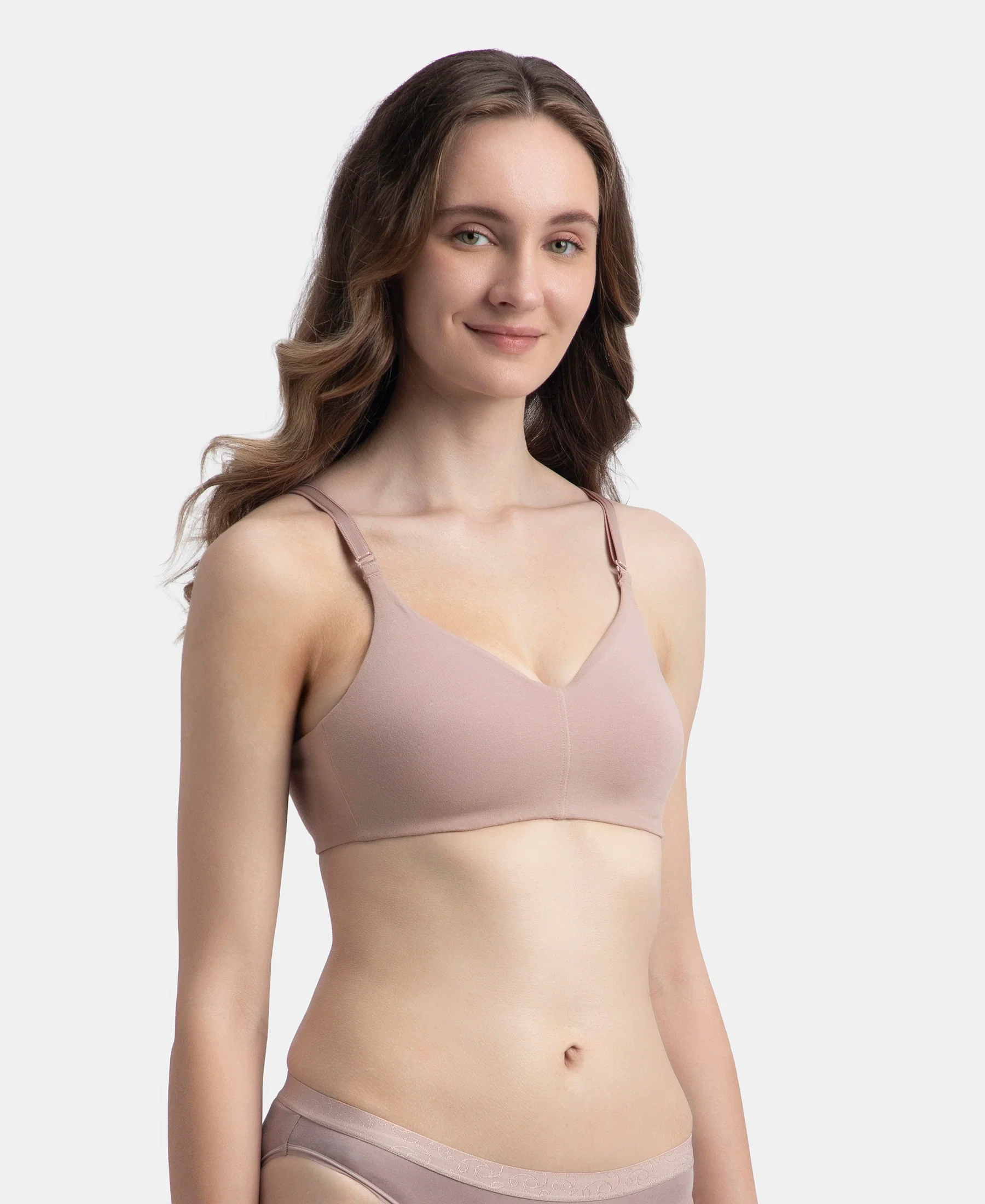 Wirefree Non Padded Super Combed Cotton Elastane Stretch Full Coverage Everyday Bra with Concealed Underband - Mocha - Image 2