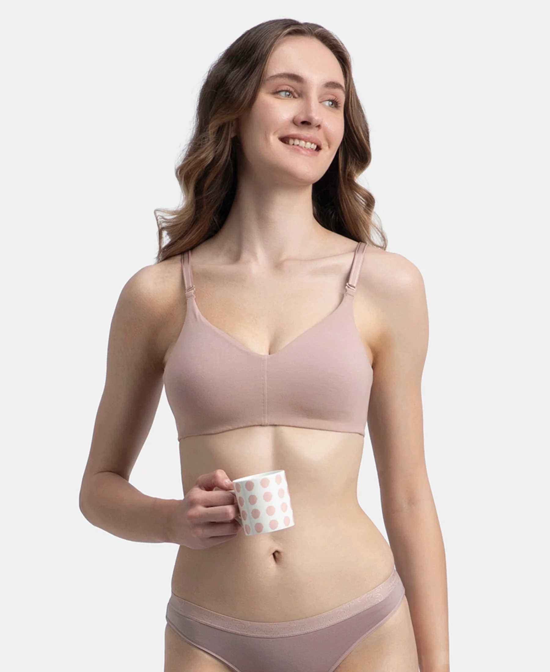 Wirefree Non Padded Super Combed Cotton Elastane Stretch Full Coverage Everyday Bra with Concealed Underband - Mocha - Image 5