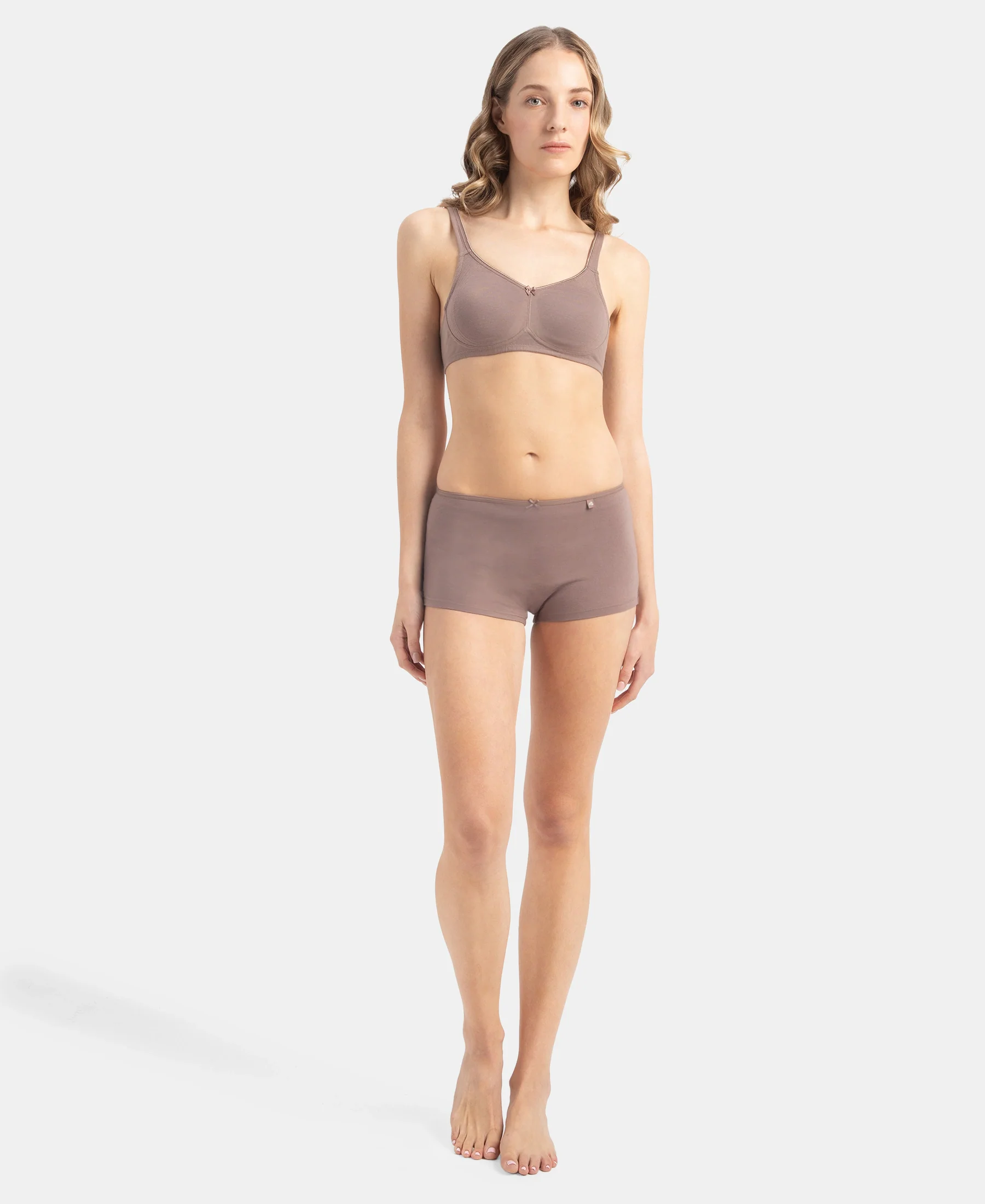 Wirefree Non Padded Super Combed Cotton Elastane Stretch Full Coverage Everyday Bra with Contoured Shaper Panel and Adjustable Straps - Deep Taupe - Image 4