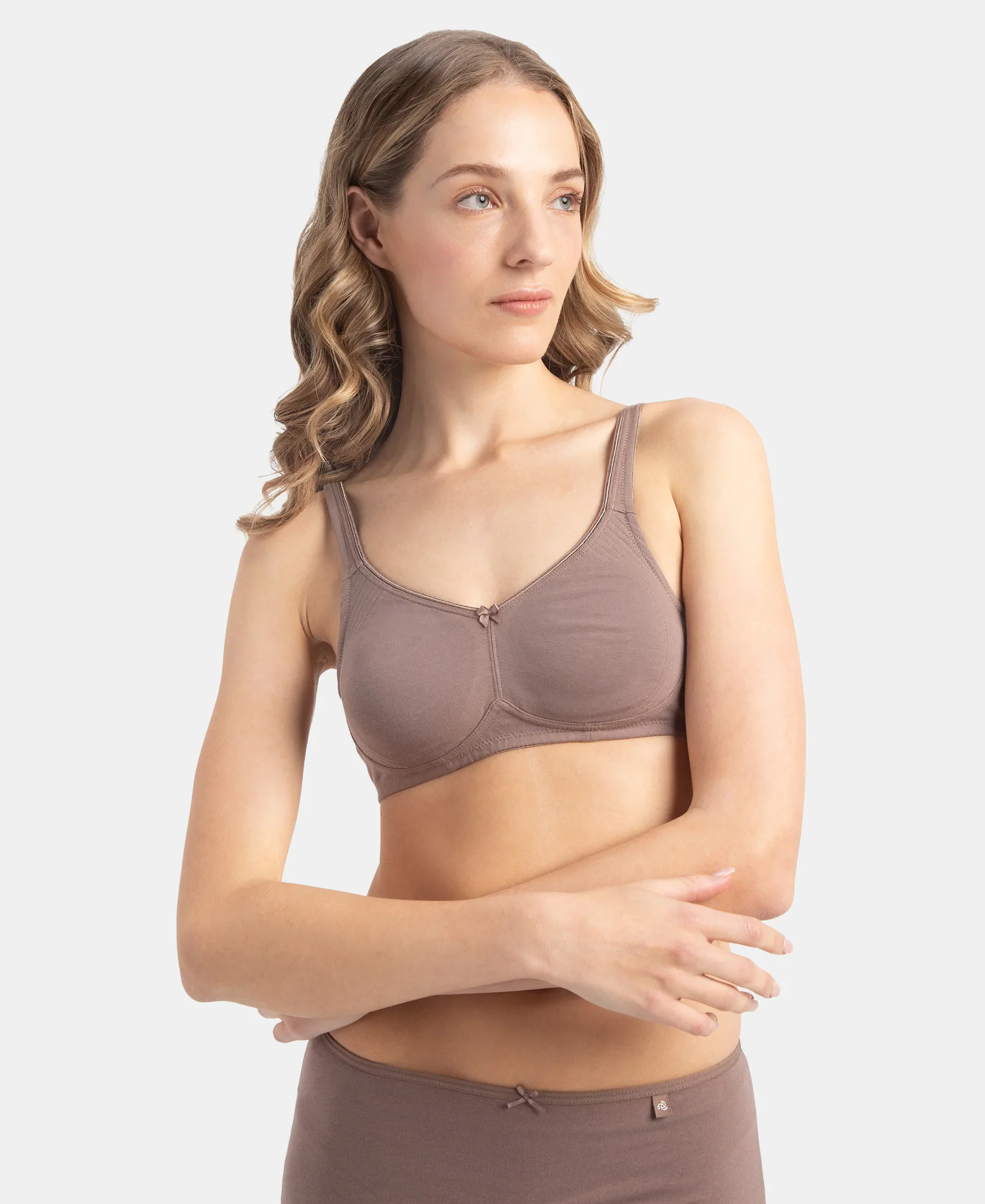Wirefree Non Padded Super Combed Cotton Elastane Stretch Full Coverage Everyday Bra with Contoured Shaper Panel and Adjustable Straps - Deep Taupe - Image 5