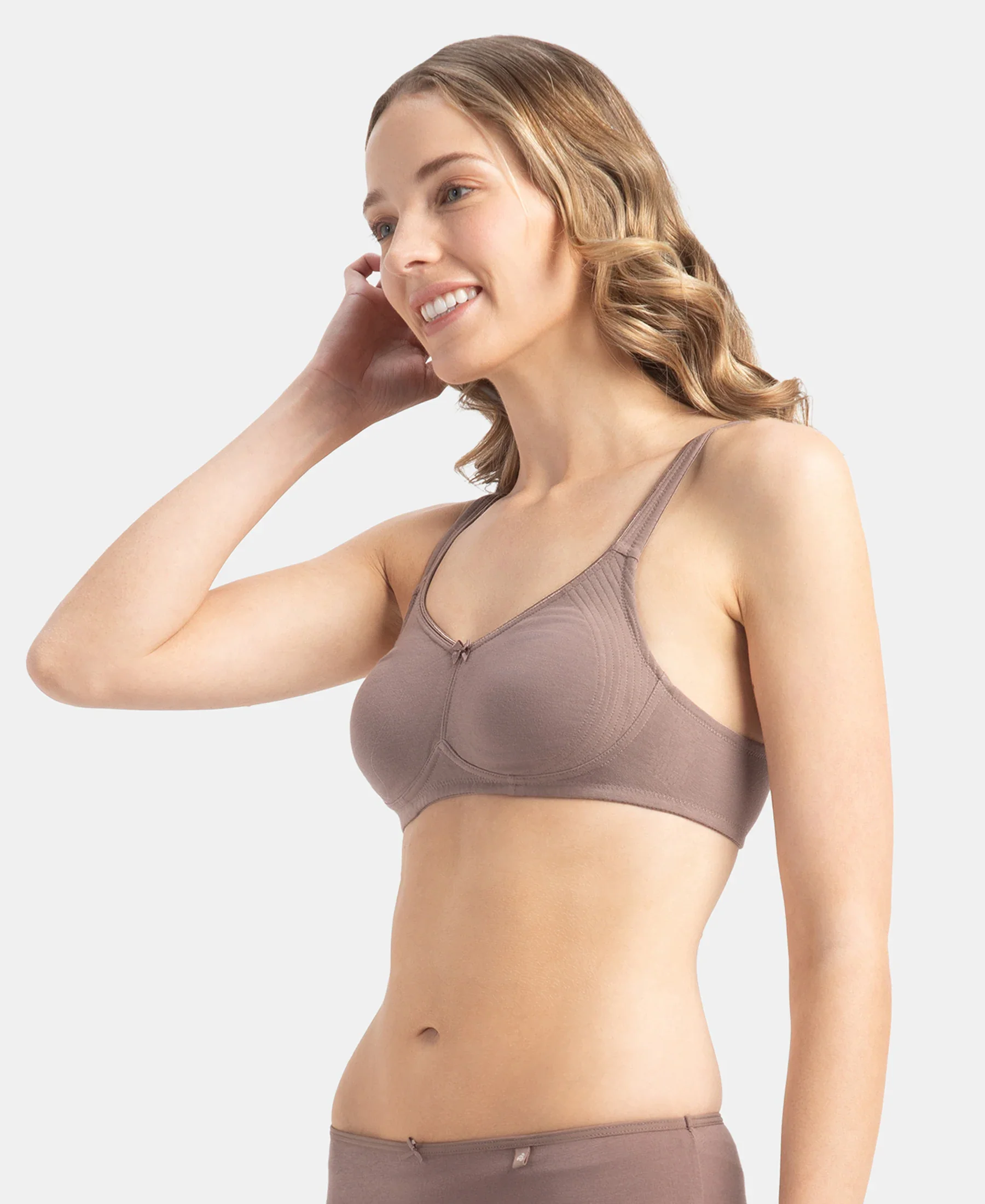 Wirefree Non Padded Super Combed Cotton Elastane Stretch Full Coverage Everyday Bra with Contoured Shaper Panel and Adjustable Straps - Deep Taupe - Image 6