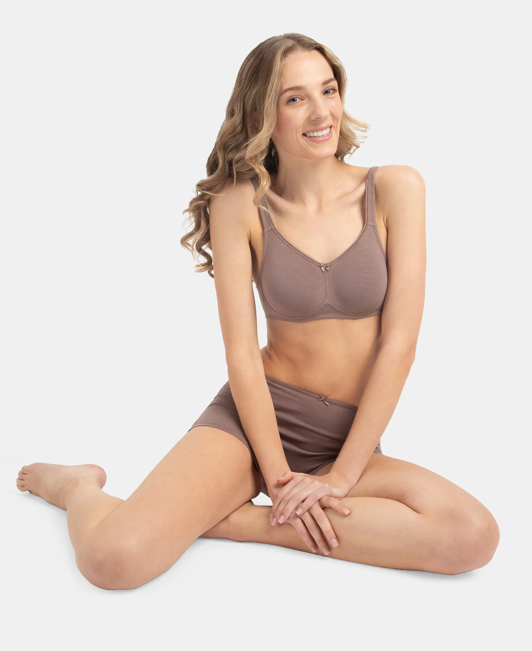 Wirefree Non Padded Super Combed Cotton Elastane Stretch Full Coverage Everyday Bra with Contoured Shaper Panel and Adjustable Straps - Deep Taupe - Image 7
