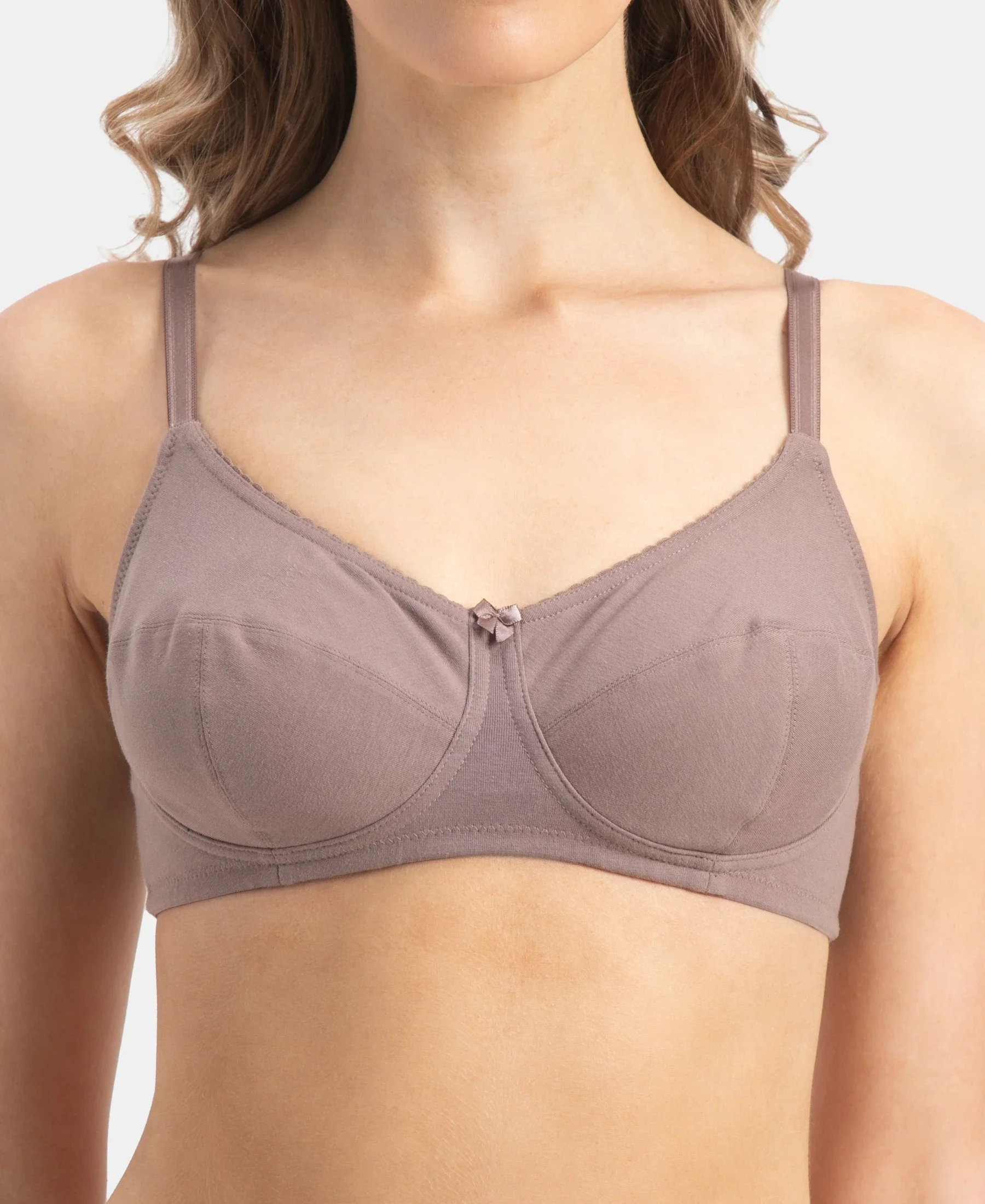 Wirefree Non Padded Super Combed Cotton Elastane Stretch Full Coverage Everyday Bra with Soft Adjustable Straps - Deep Taupe - Image 7