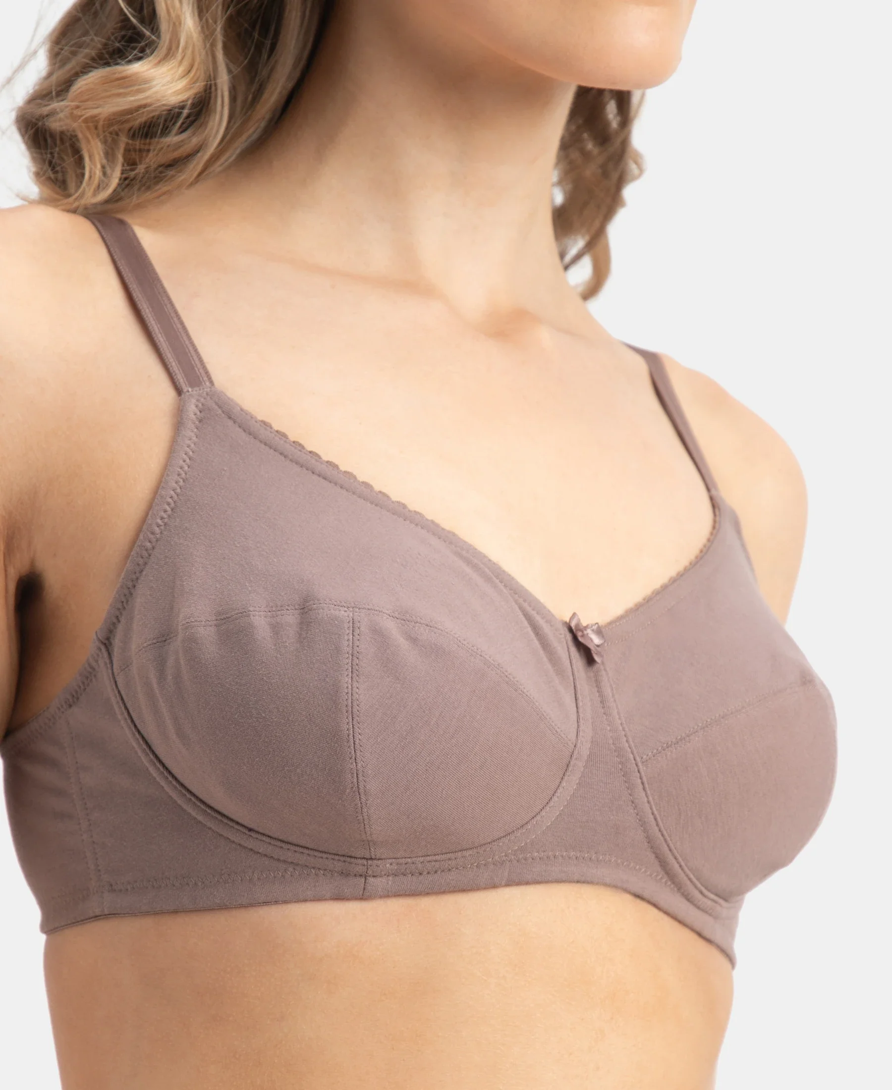 Wirefree Non Padded Super Combed Cotton Elastane Stretch Full Coverage Everyday Bra with Soft Adjustable Straps - Deep Taupe - Image 8